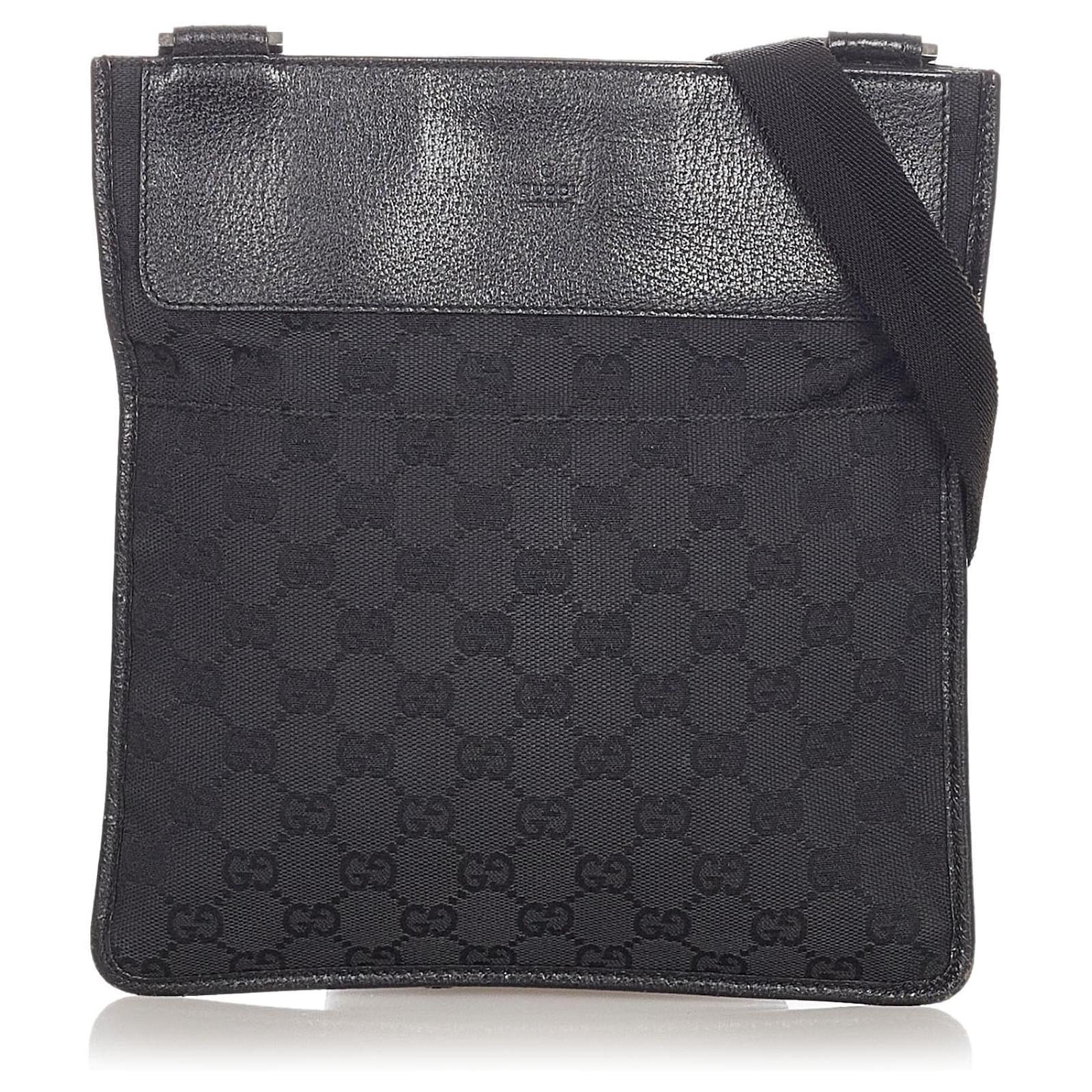 Gucci Black GG Canvas Crossbody Bag Leather Cloth Ponystyle calfskin