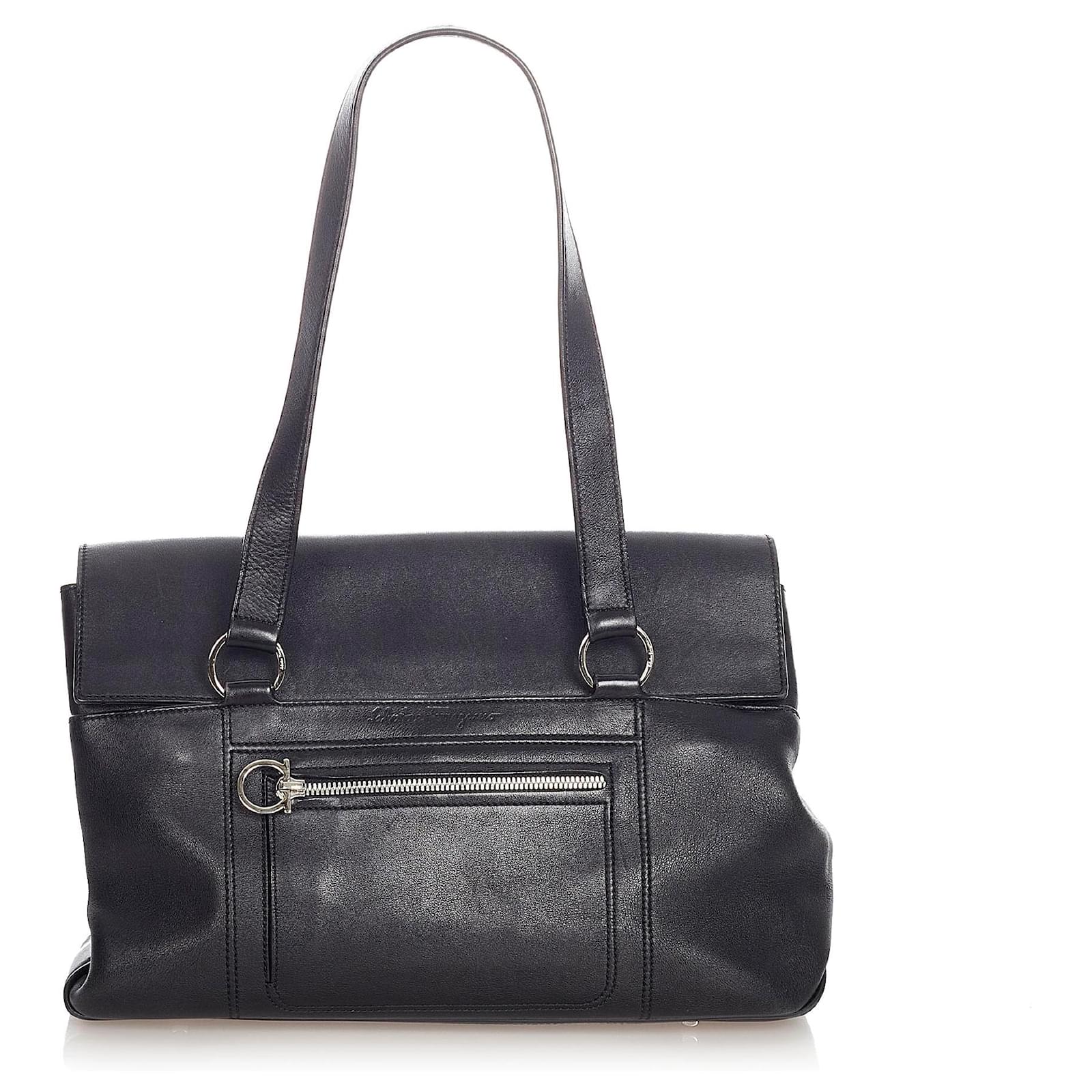 トートバッグ SALVATORE FERRAGAMO BLACK LEATHER SHOPPING BAG Ferragamo | City black leather tote bag | Savannahs