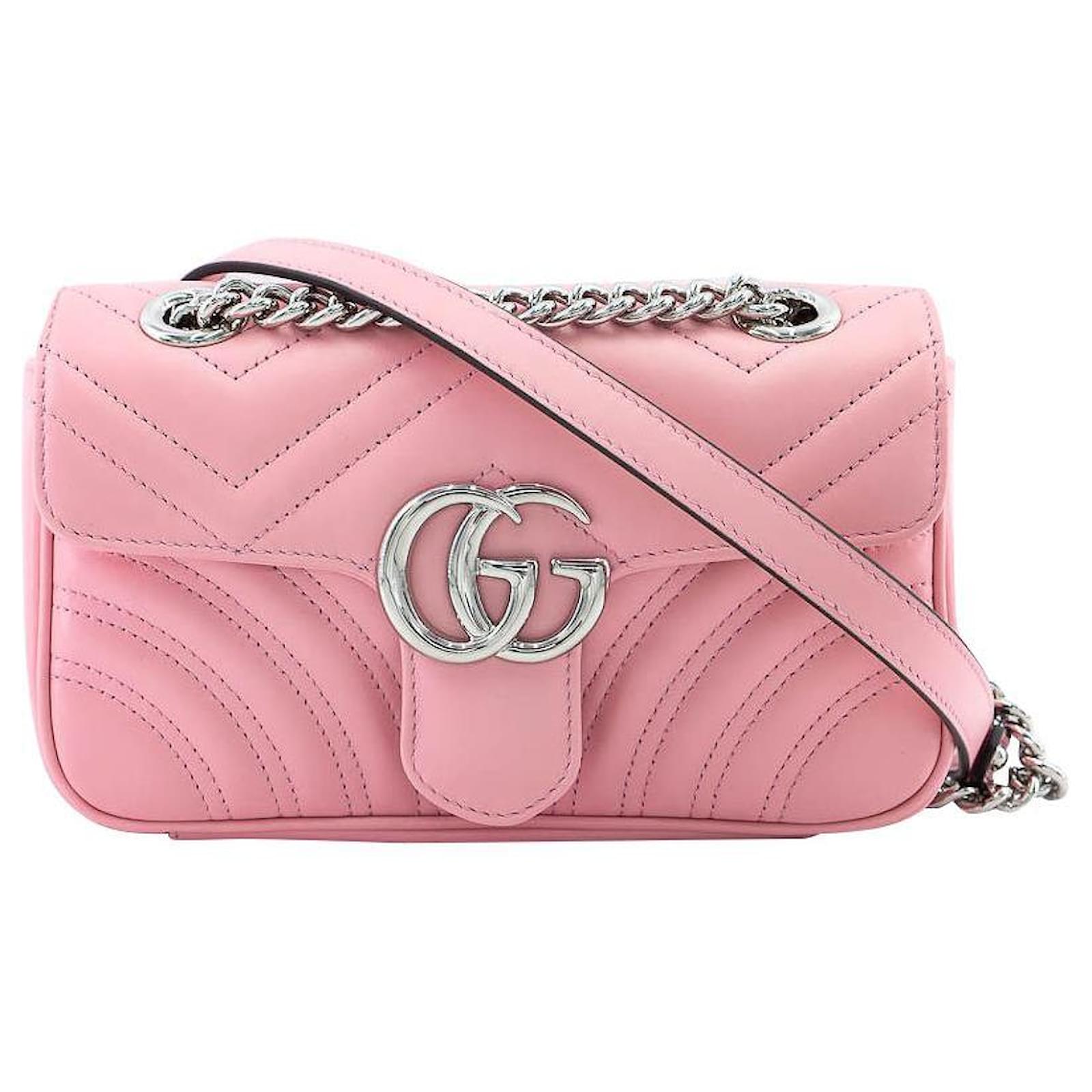 Gucci GG Marmont Flap Mini Pastel pink bag with silver hardware Leather   - Joli Closet