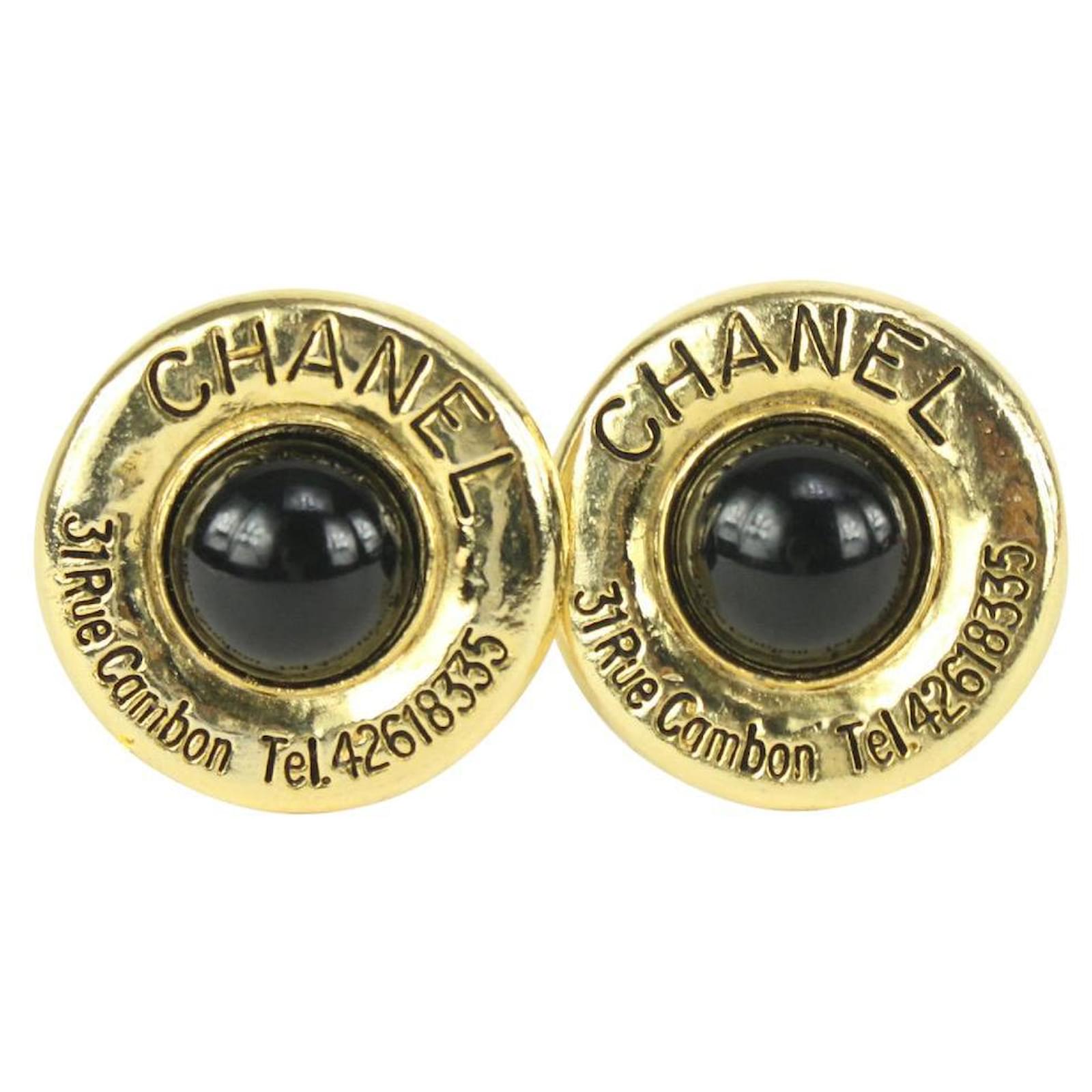 Chanel Gold x Black CC Logo Address Pearl Earrings White gold ref
