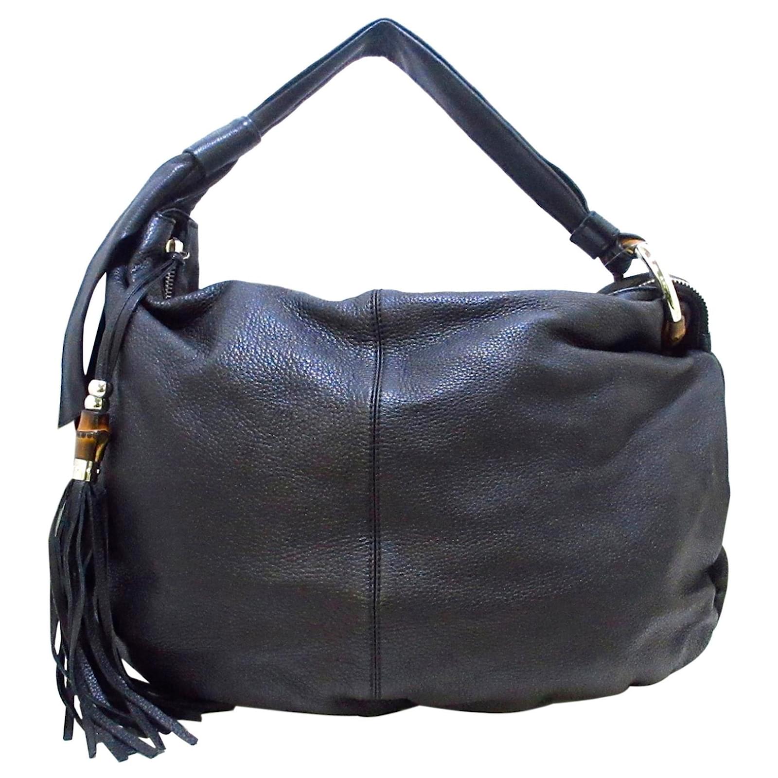 Gucci Black Bamboo Jungle Leather Hobo Bag Pony-style calfskin ref ...