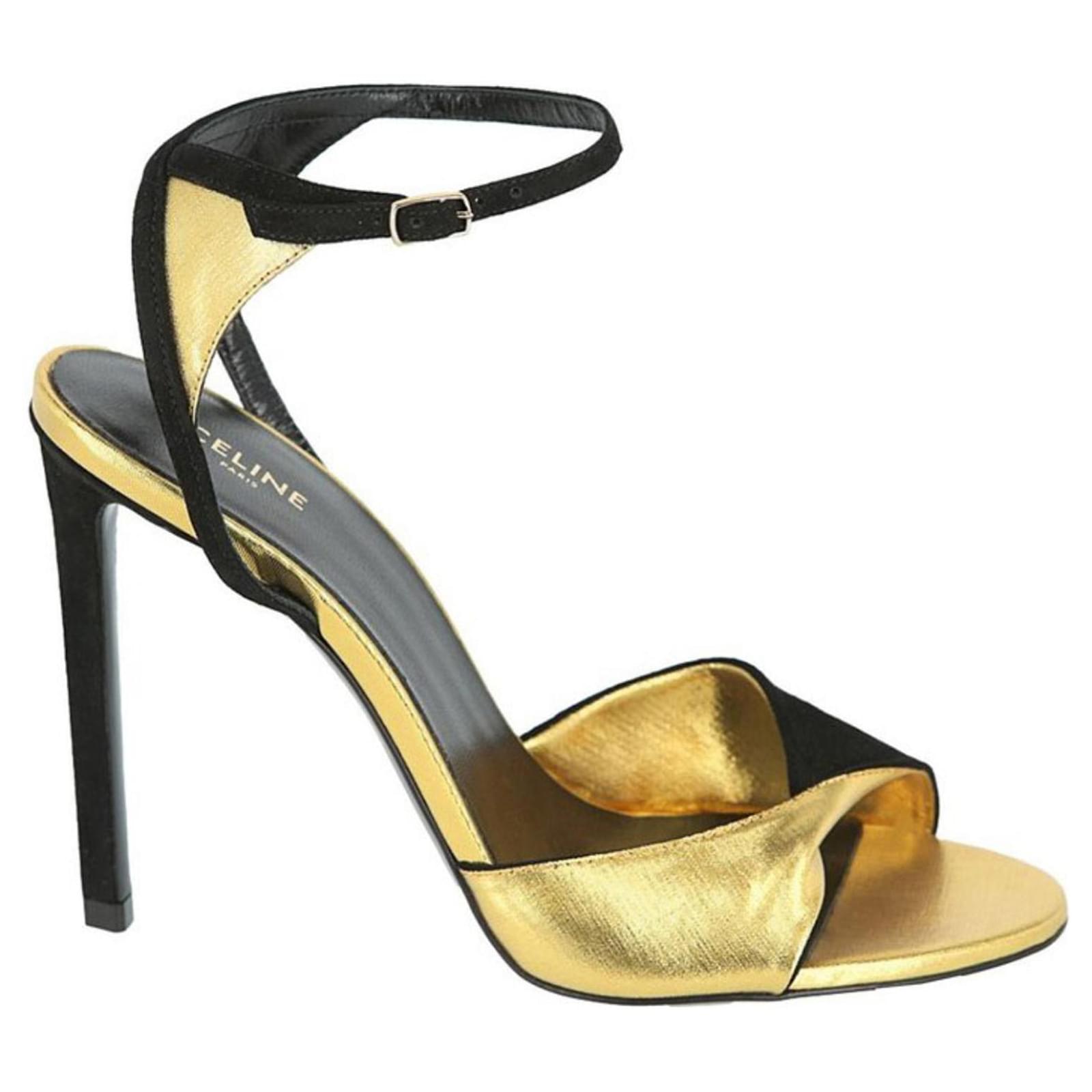 Céline Sharp Metallic High Heel Sandals Leather ref.345767 - Joli