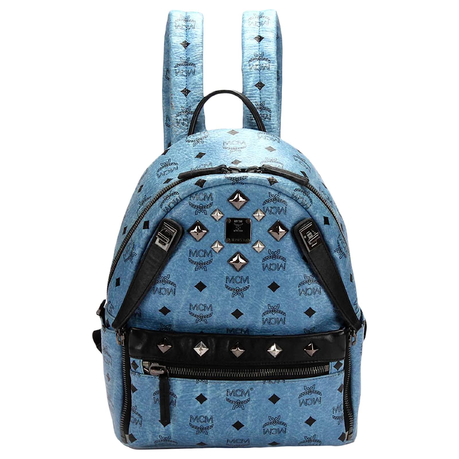 MCM Blue Visetos Leather Backpack Pony-style calfskin ref.254245