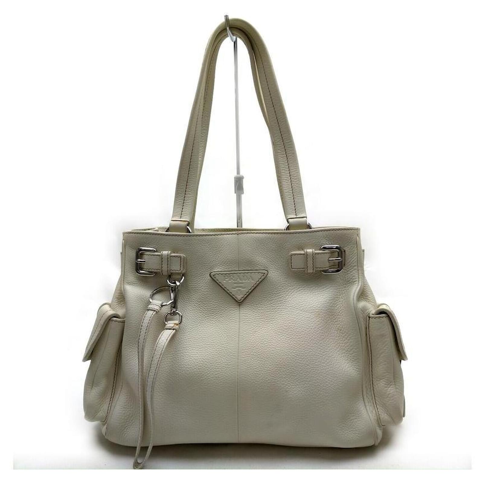 Prada Off-White Daino Vitello Tote Bag Metal  - Joli Closet