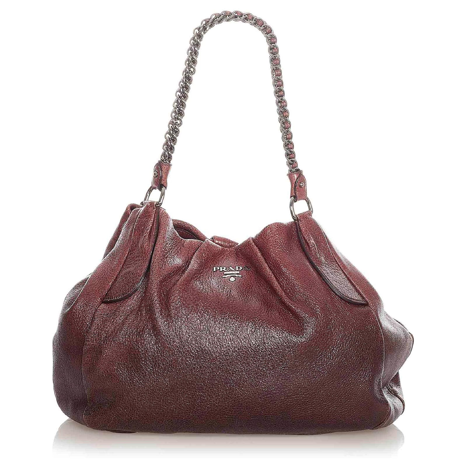 Prada Brown Cervo Lux Shoulder Bag Dark brown Leather ref.346821