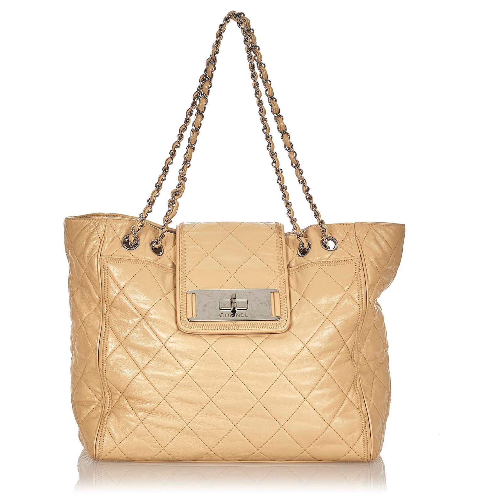 Chanel Brown Matelasse Reissue East West Tote Bag Beige Leather