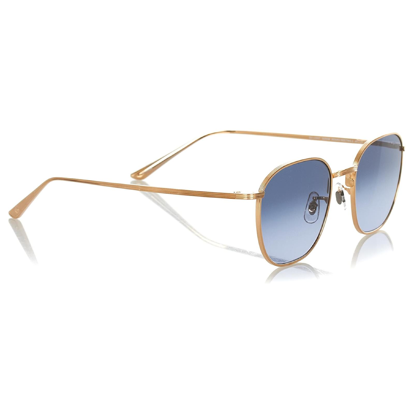 Oliver Peoples Blue Board Meeting 2 Square Tinted Sunglasses Golden Metal   - Joli Closet