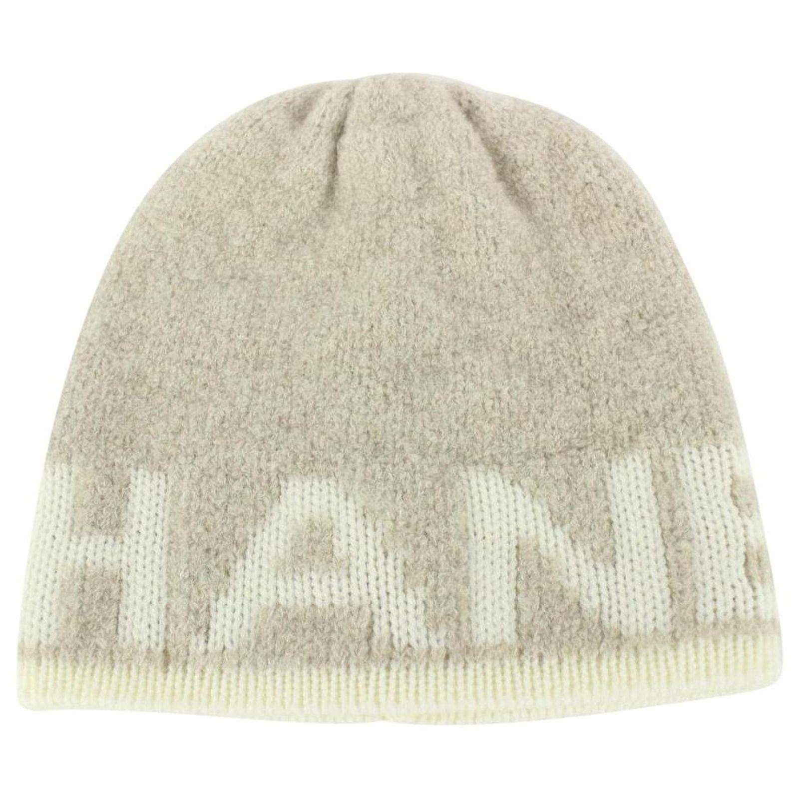 CHANEL Cream Knit Women\'s Hat Cashmere beanie Chanel White size M International in  main image 2