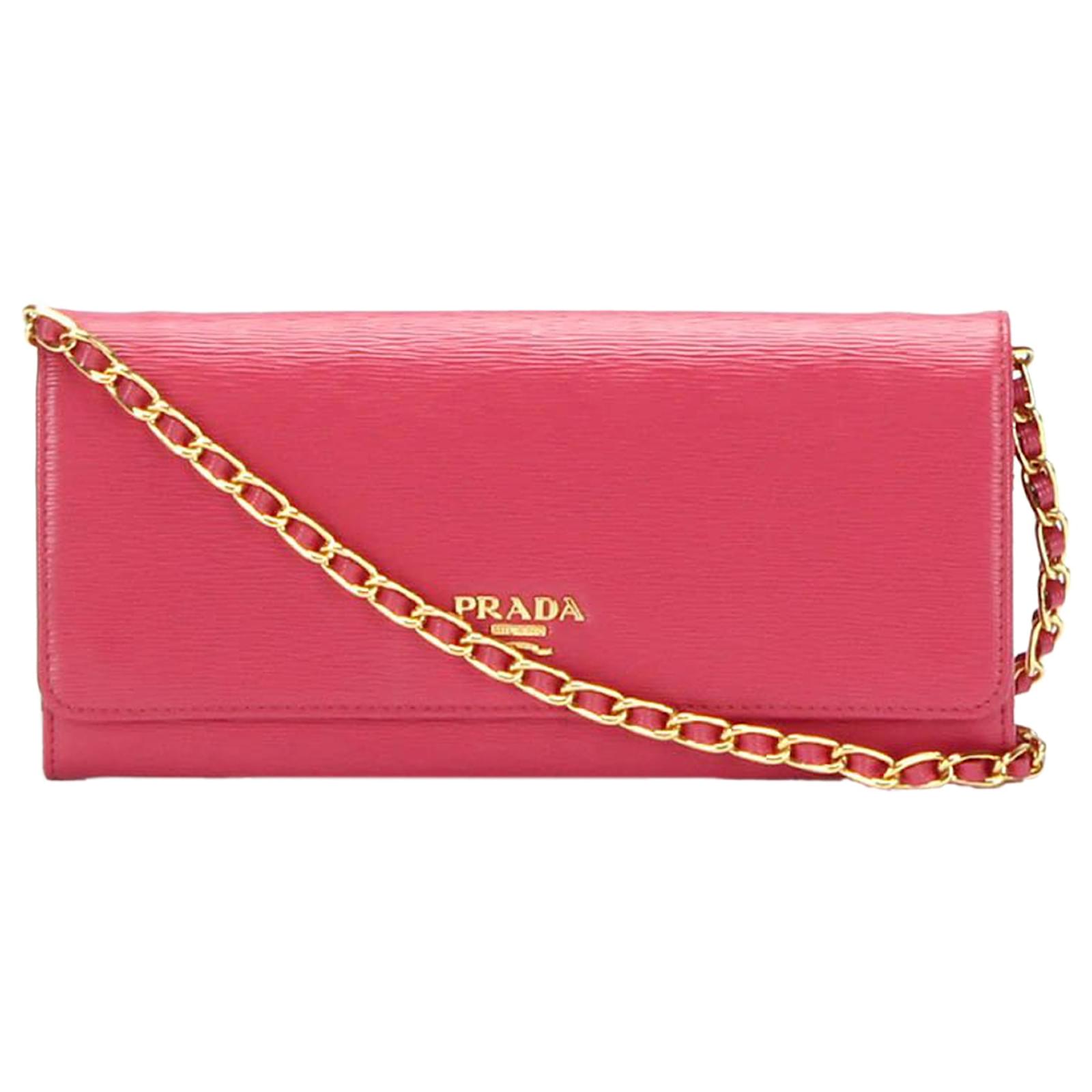 Prada Pink Saffiano Leather Wallet on Chain Pony-style calfskin