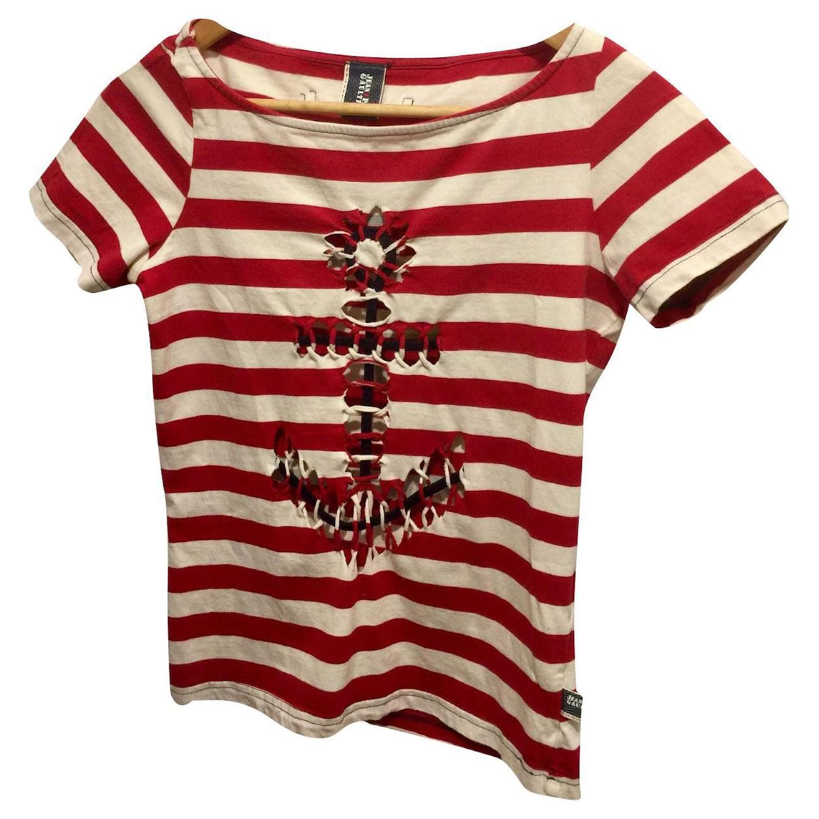 JPG striped T-shirt with anchor motif cutout