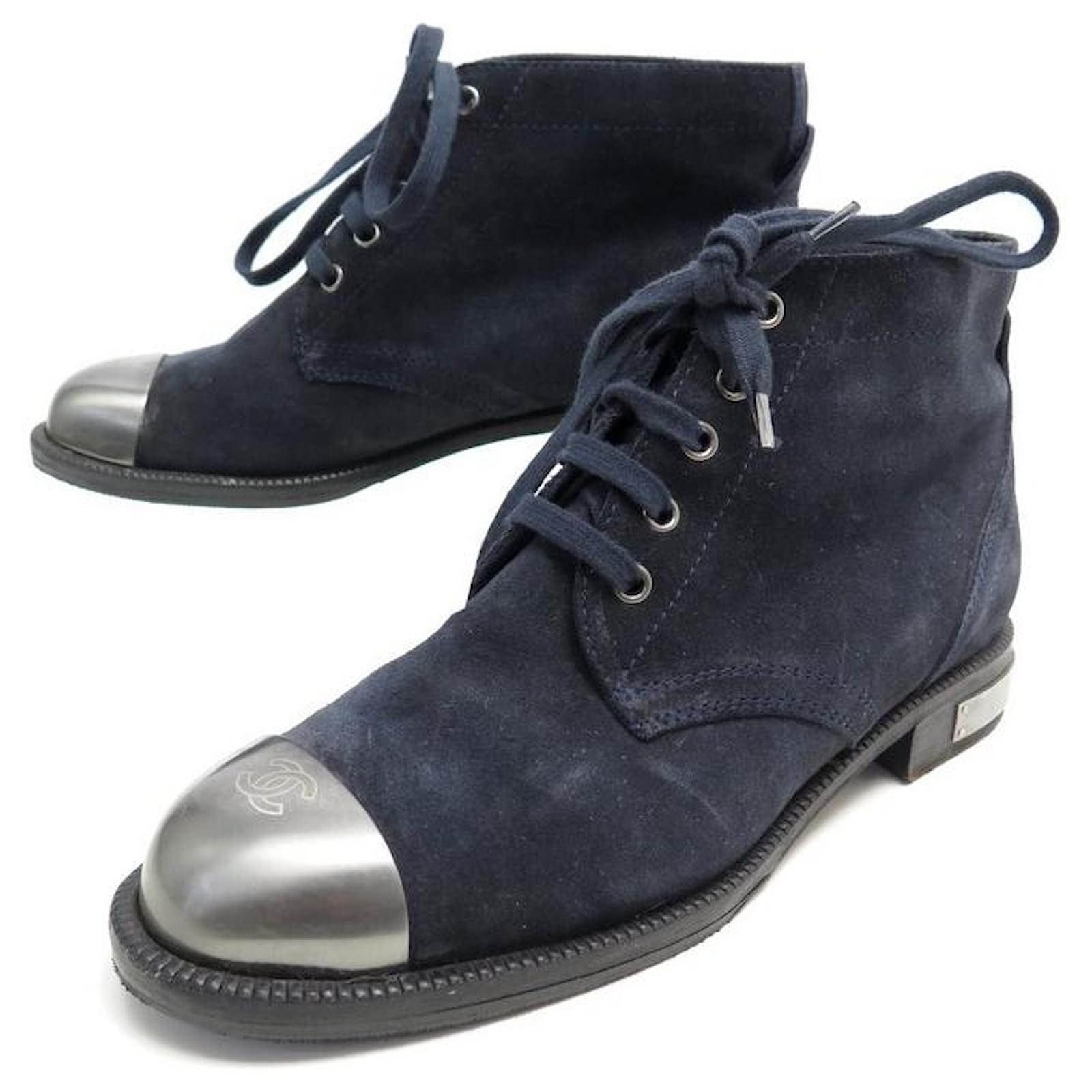 CHANEL ANKLE BOOTS G27849 41 NAVY SUEDE SUEDE BOOTS SHOES Navy blue  ref.348858 - Joli Closet