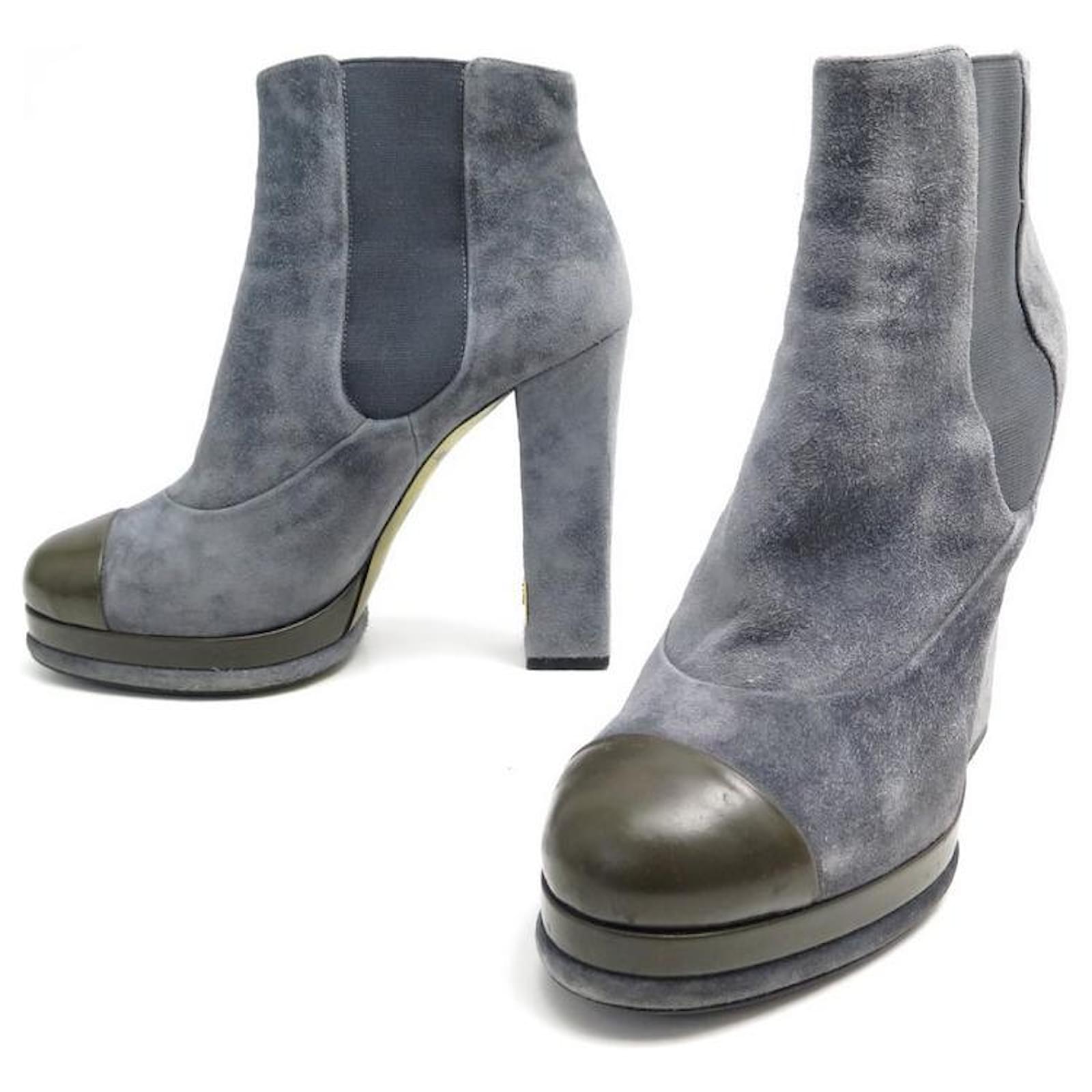 CHANEL SHOES G-HEEL BOOTS29250 41 GRAY SUEDE BOOTS SHOES Grey ref