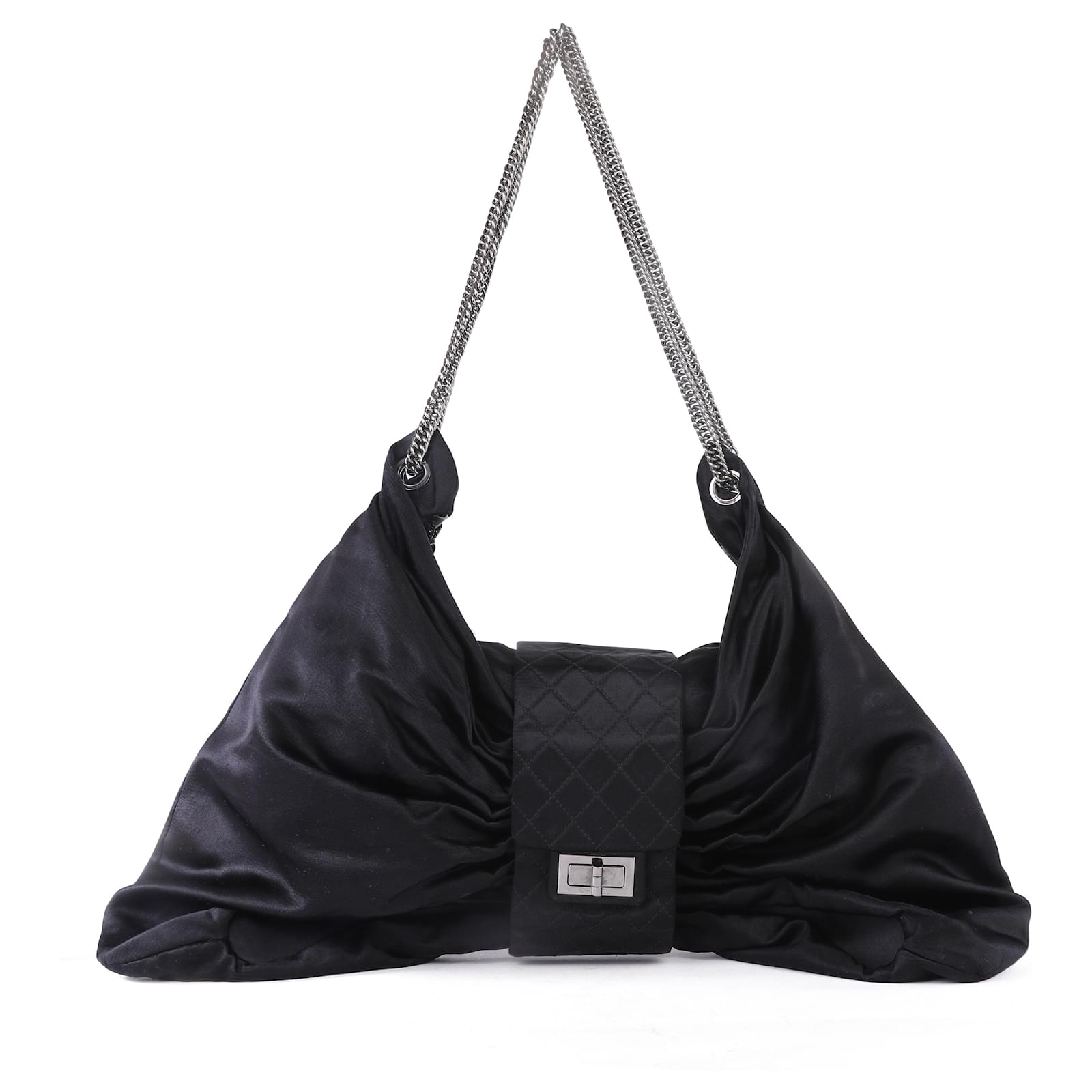 Mademoiselle Chanel Black Satin Jumbo Bow chain Shoulder Bag ref.349371 -  Joli Closet