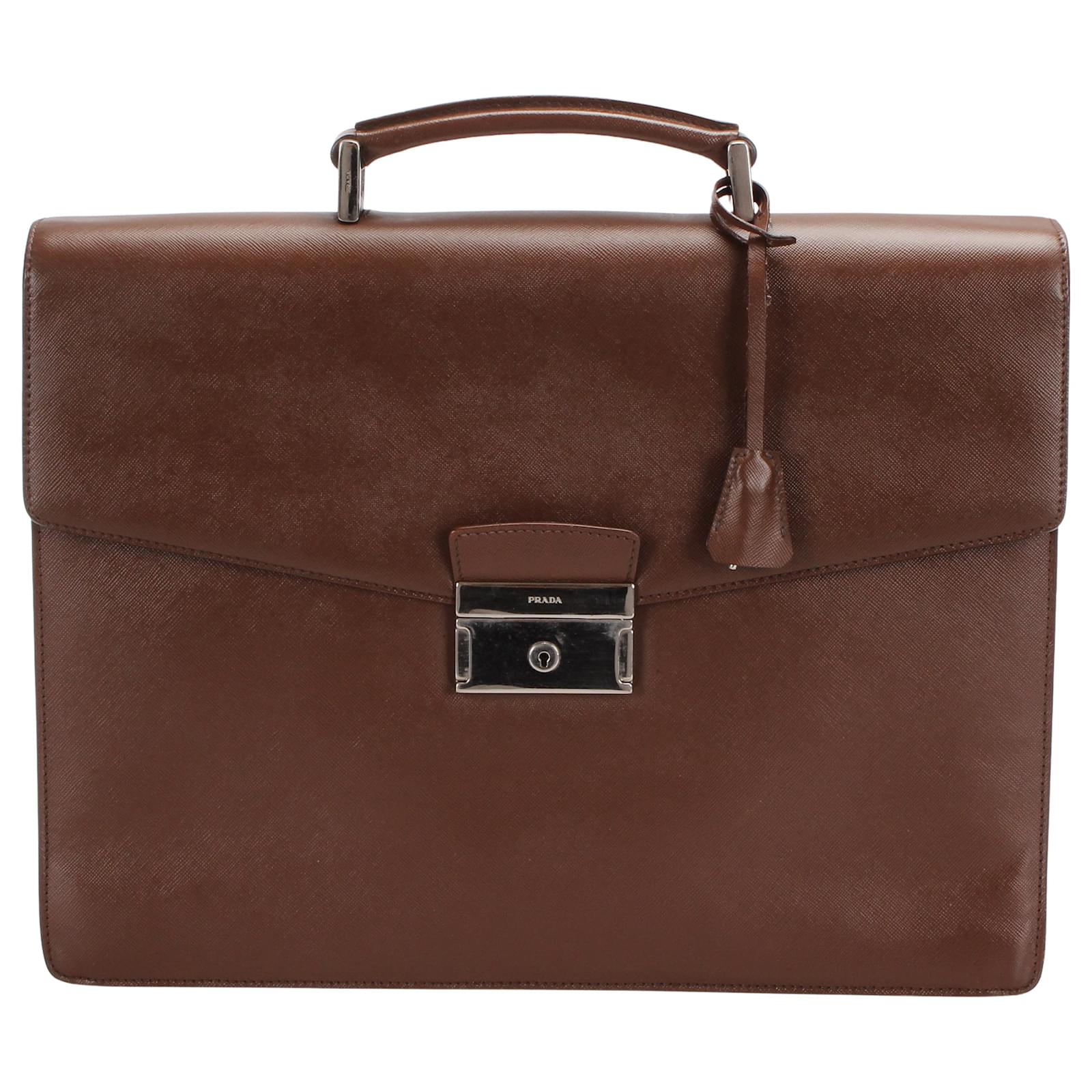 Prada Briefcase Brown Leather ref.350036 Joli Closet