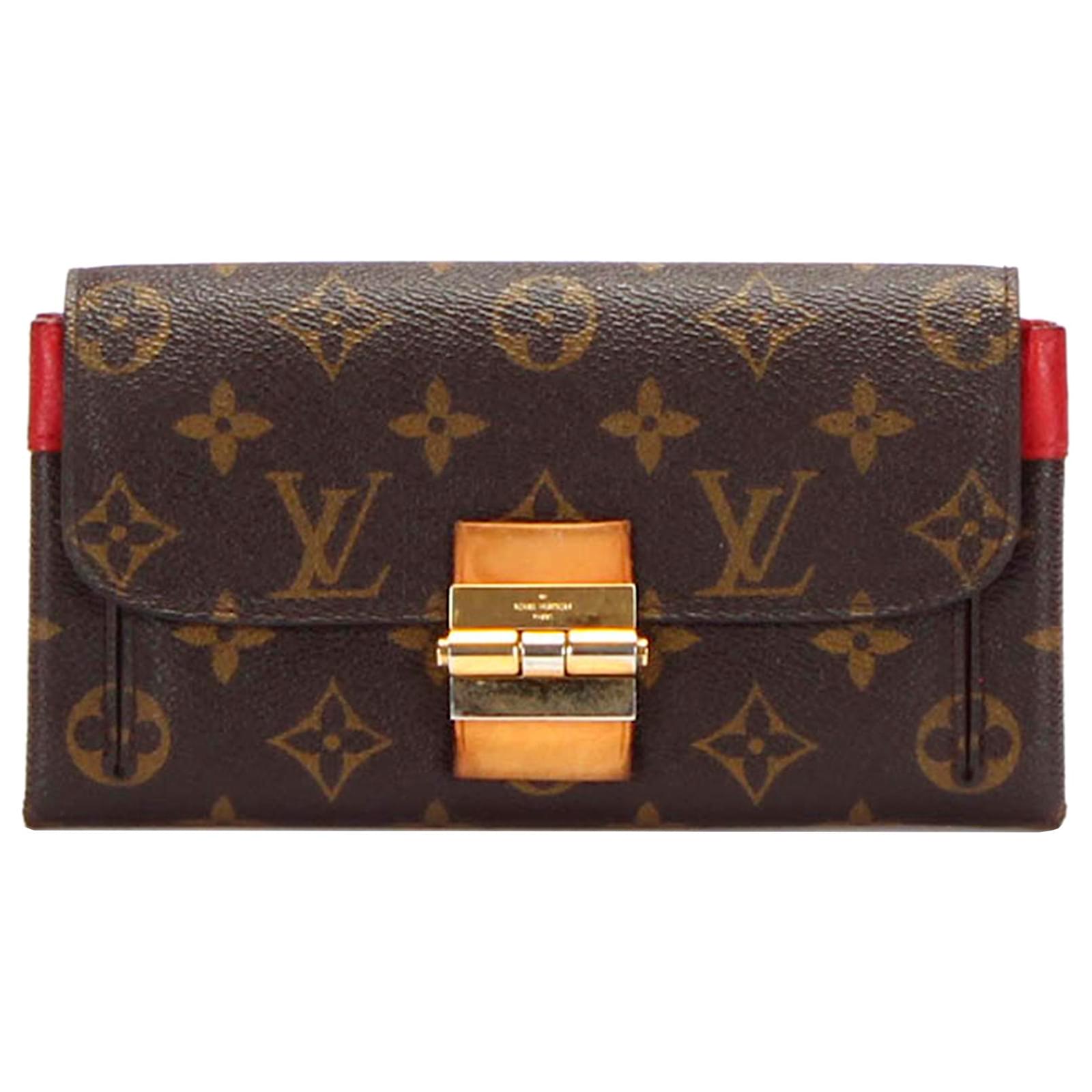 Louis Vuitton Brown Monogram Elysee Long Wallet Red Leather Cloth