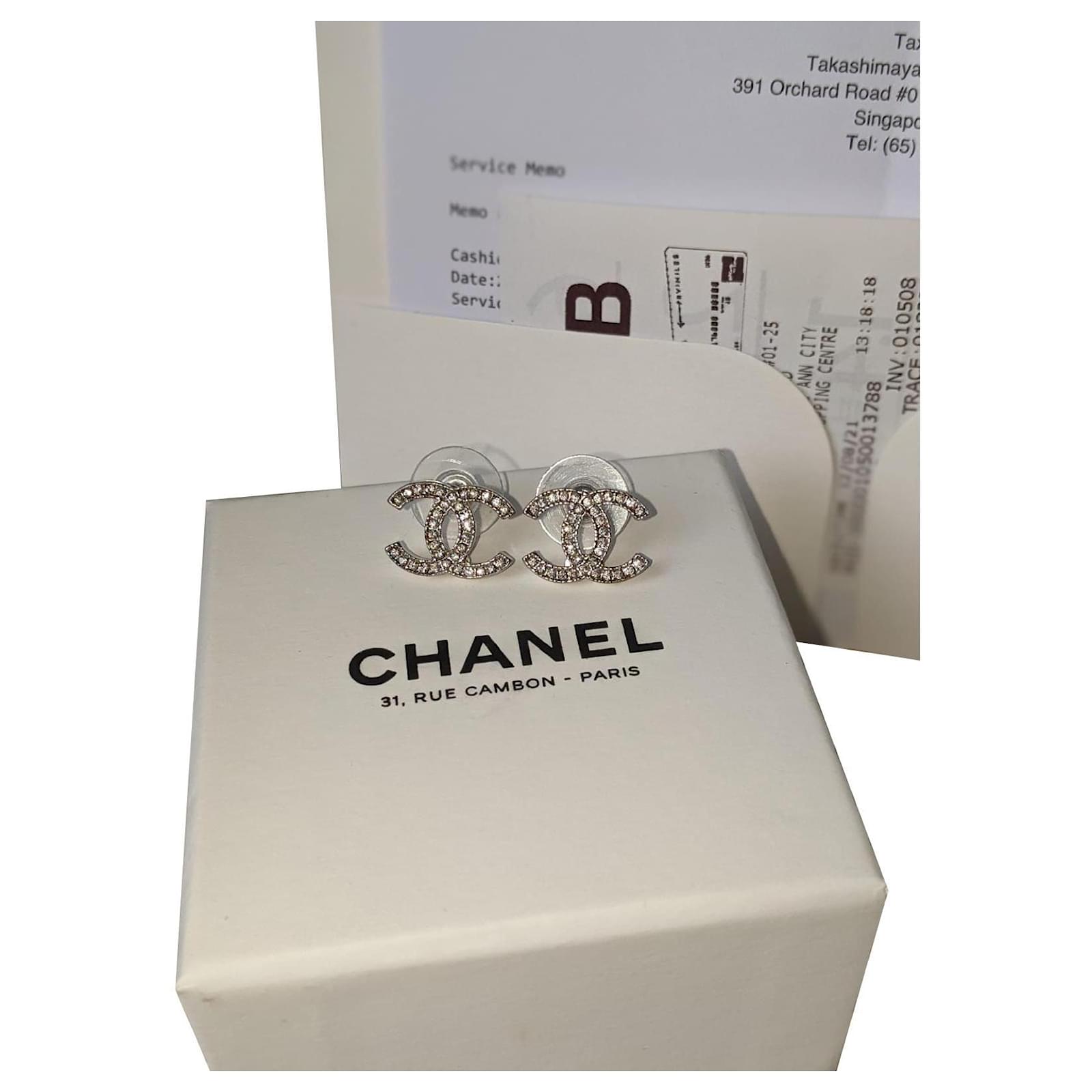 Earrings Chanel CC F16V Classic Crystal Silver Hardware Logo Earrings Box Tag