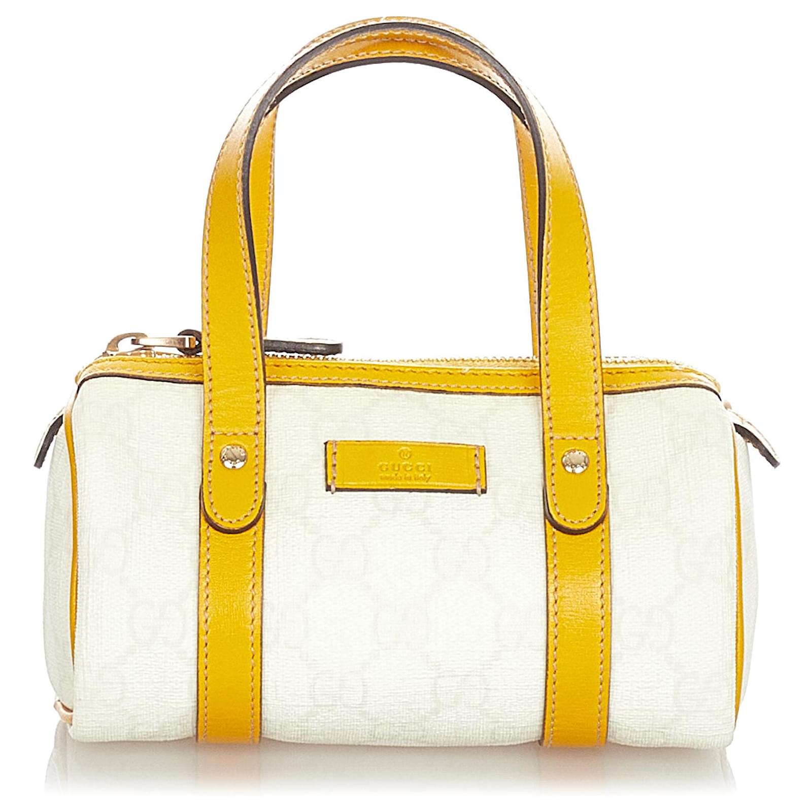 Gucci White GG Supreme Joy Boston Bag Cream Yellow Leather Cloth Pony ...