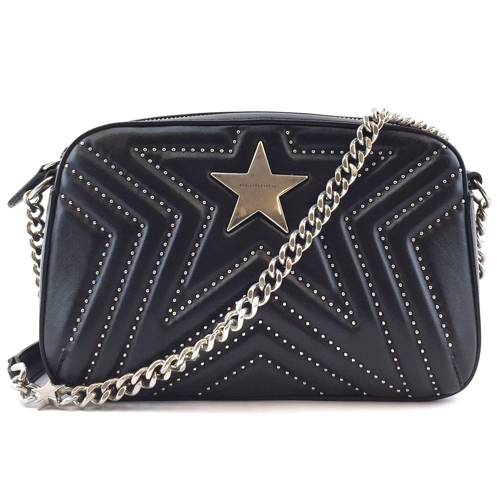 Sac Bandoulière Stella McCartney – Cuir Noir, Doublure Dorée, Neuf Avec étiquettes