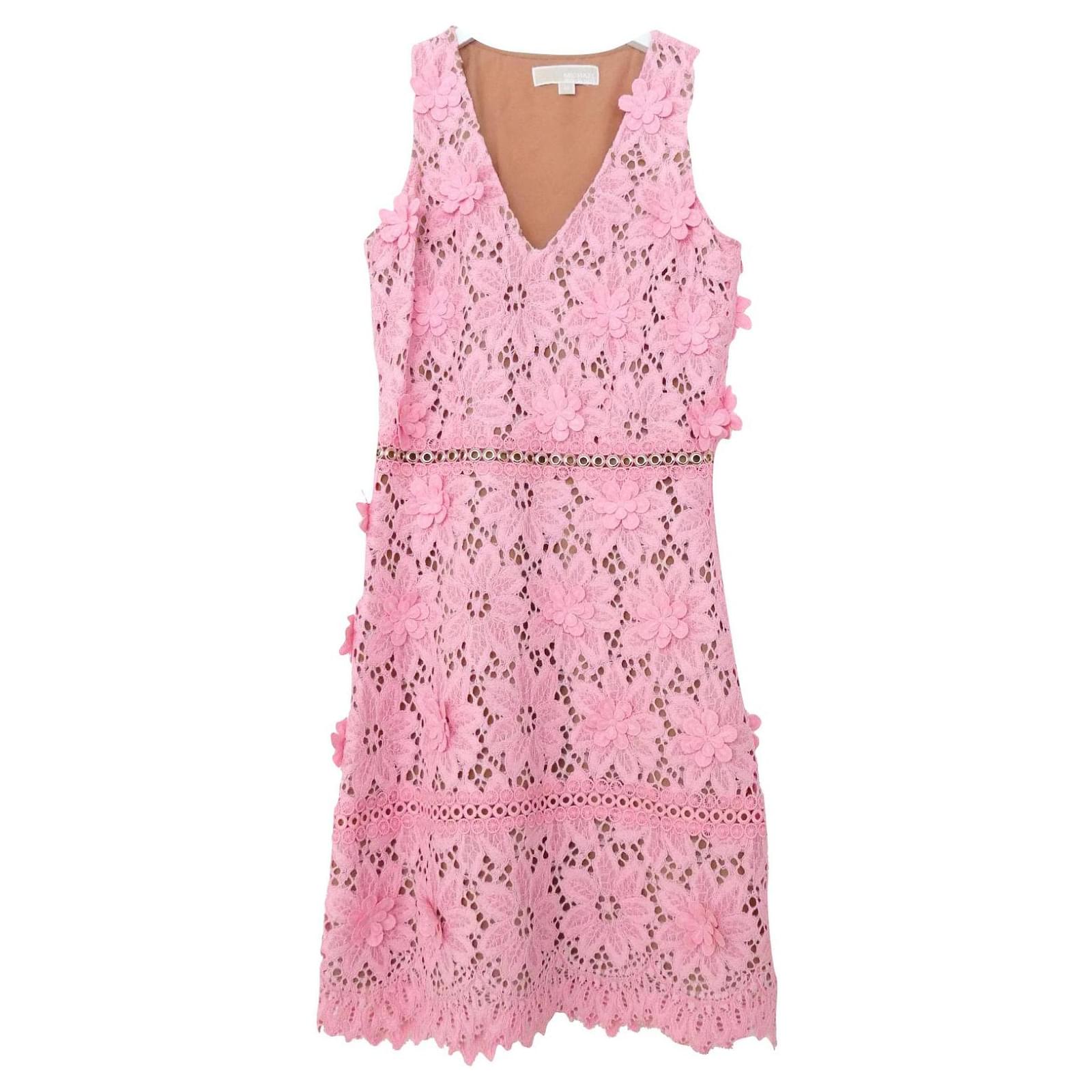 Michael Kors vestido rosa rendado floral com acabamento ref.351755 Joli Closet