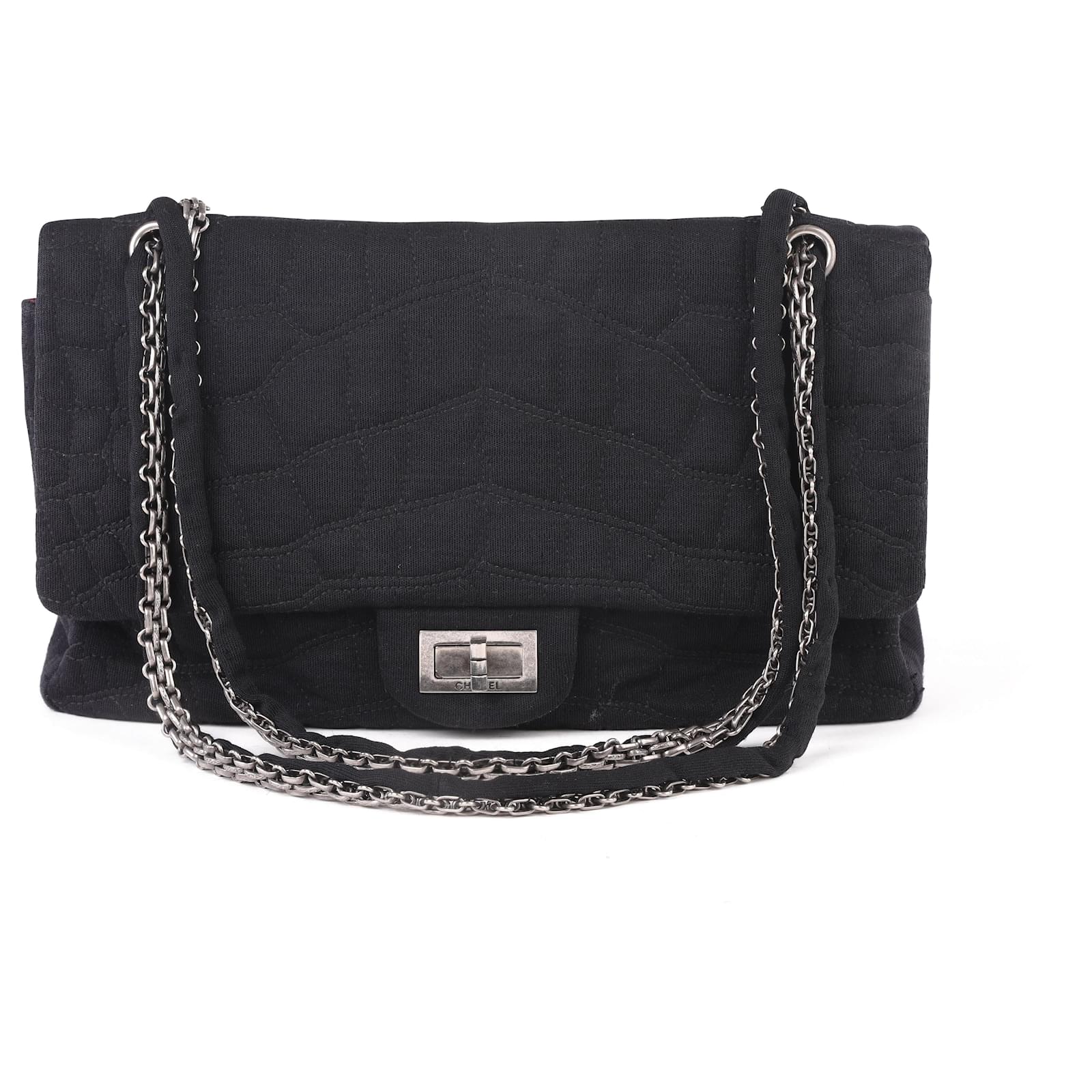 Chanel Black Satin Croc Embossed 2.55 Reissue Flap Bag - Chanel