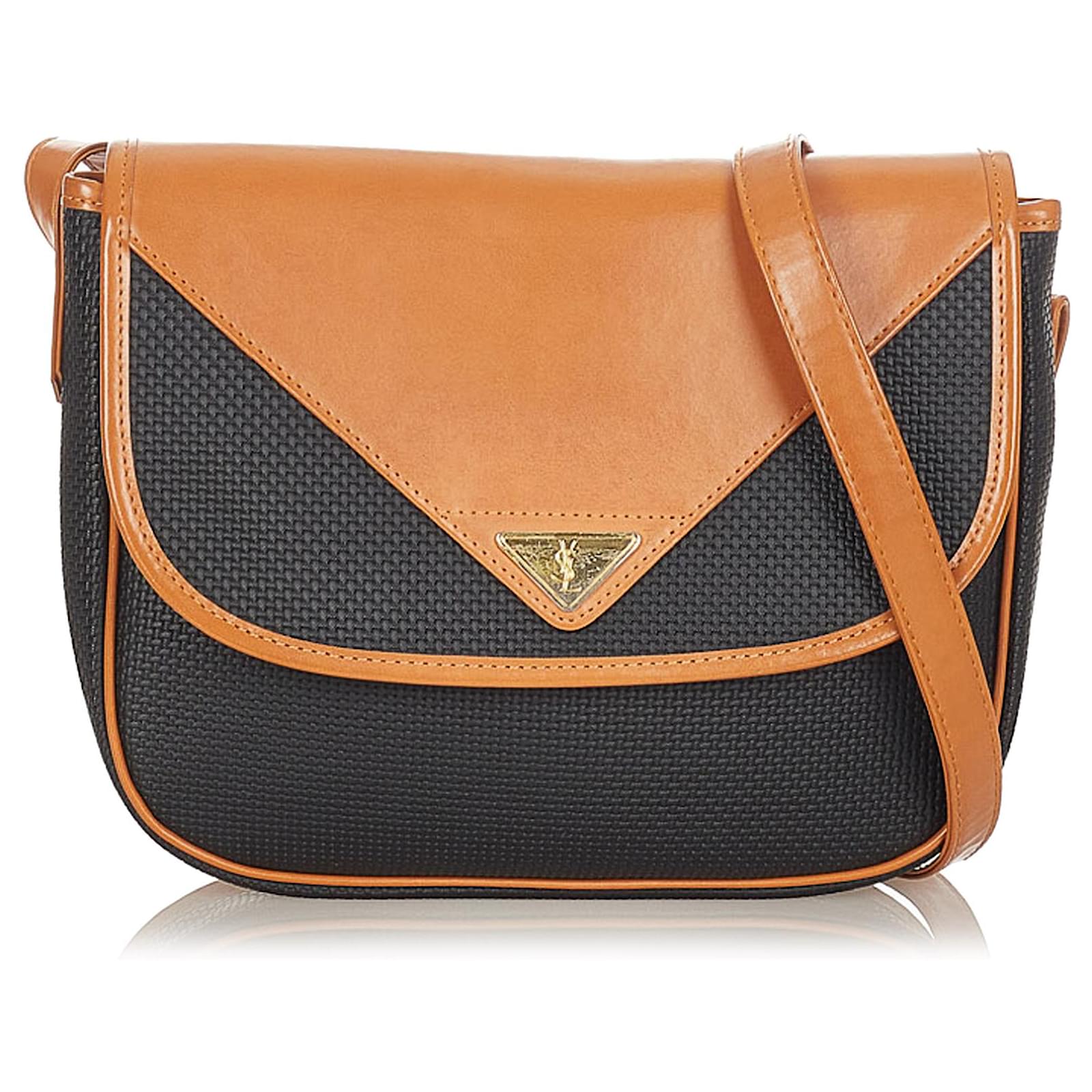 Yves Saint Laurent YSL Black Leather Crossbody Bag Brown Pony