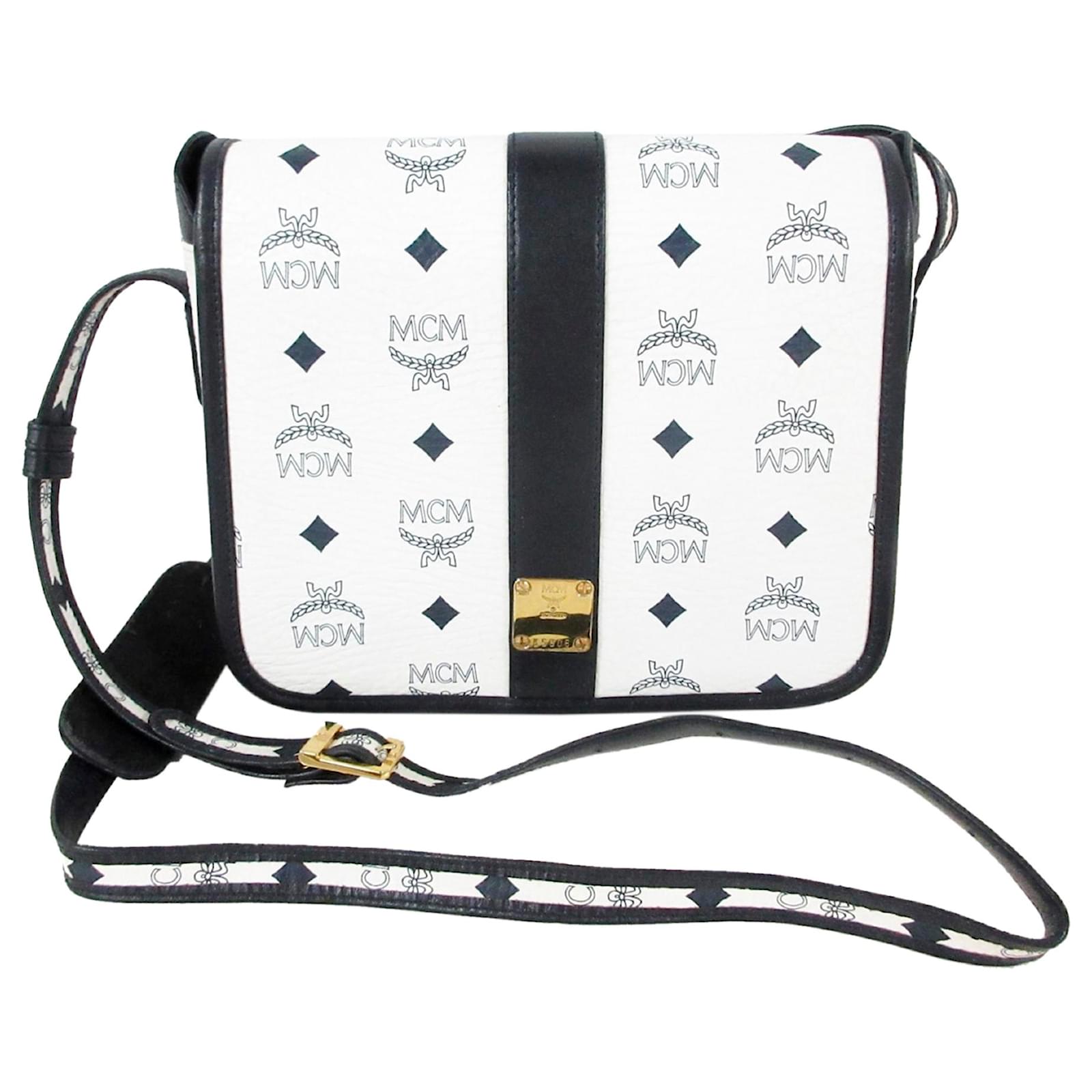 MCM White Visetos Leather Crossbody Bag Black Pony-style calfskin  ref.225644 - Joli Closet