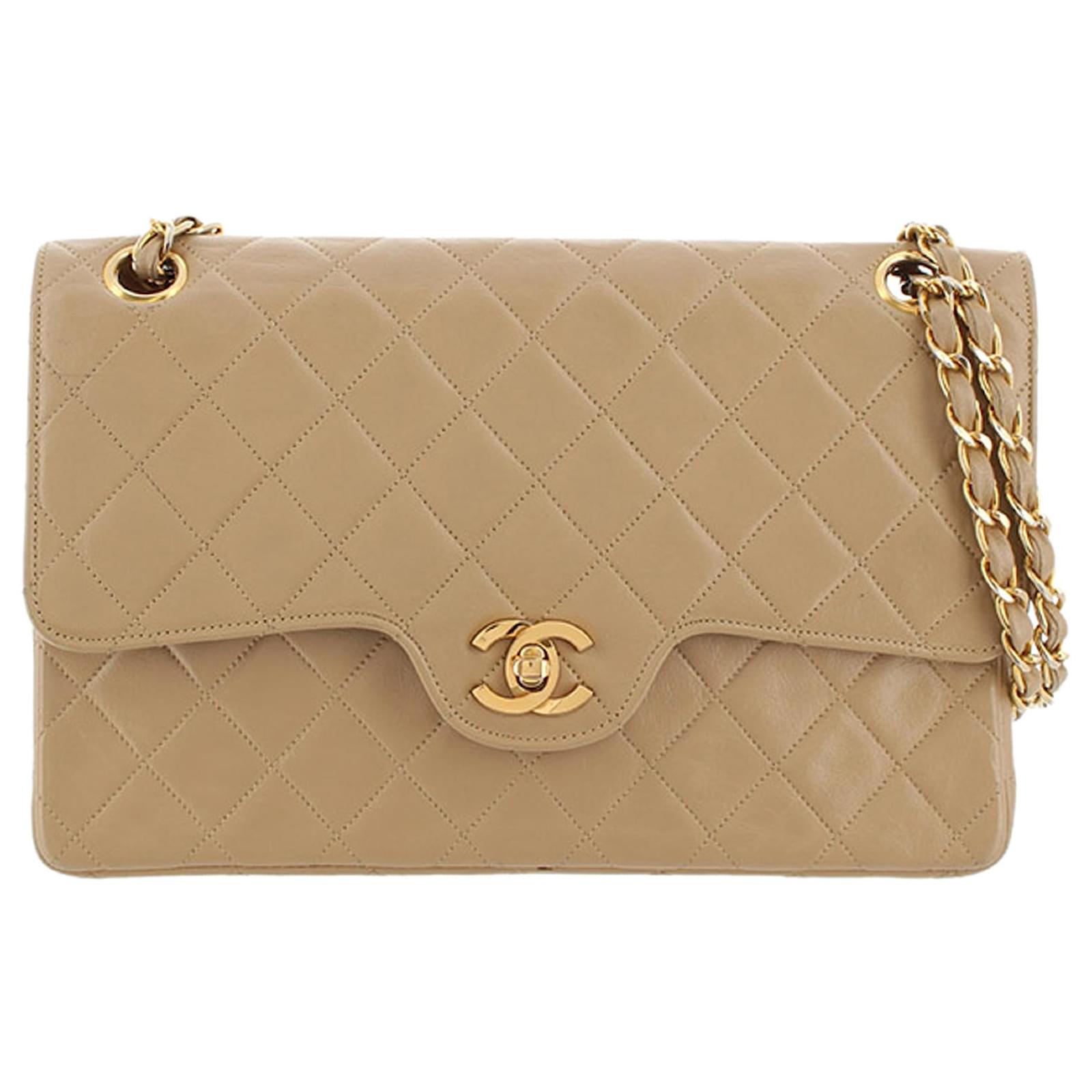 Timeless Chanel Brown Medium Lambskin lined Flap Bag Beige Light