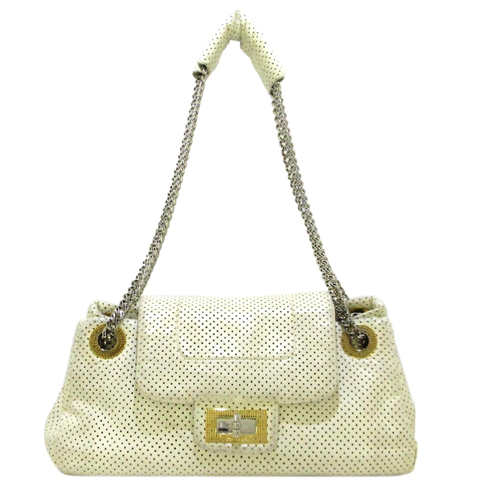 Chanel White Perforated Drill Accordion Flap Bag Leather Metal