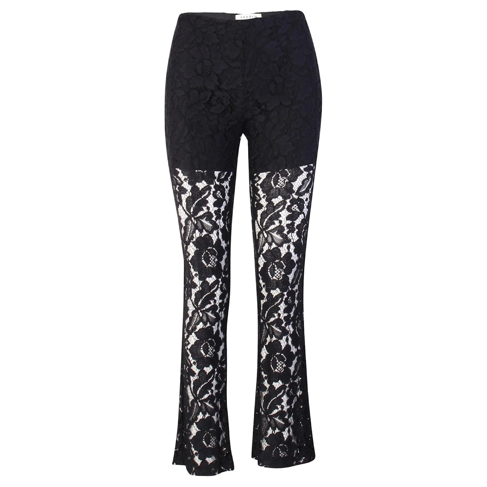 Sandro Black Lace Pants Rayon ref 