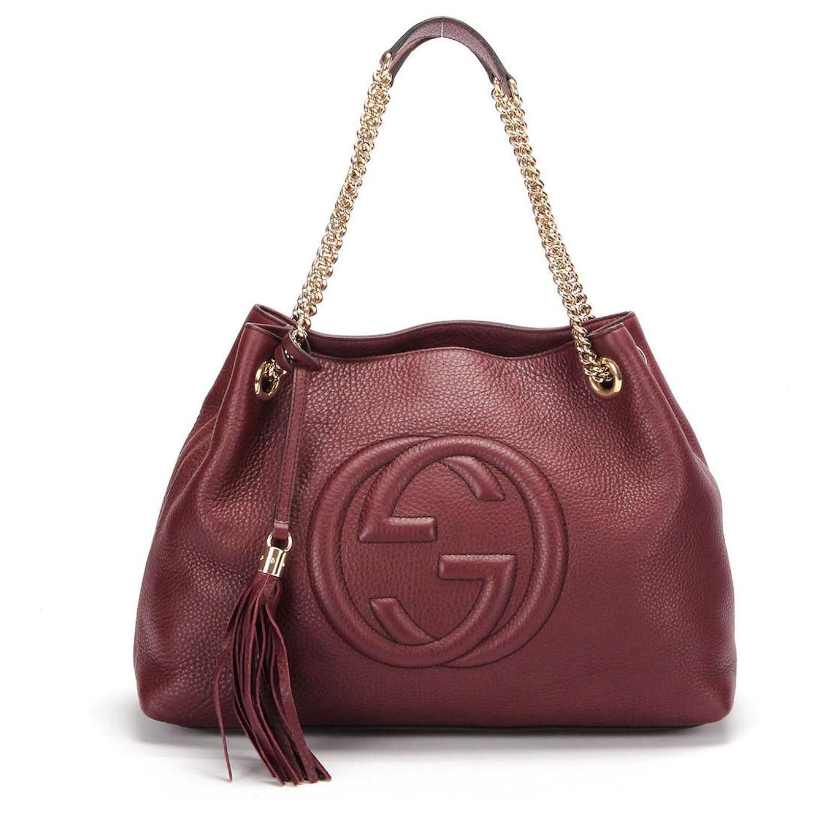 Gucci Soho Interlocking G Chain Tote Bag in Red Brown Leather ref