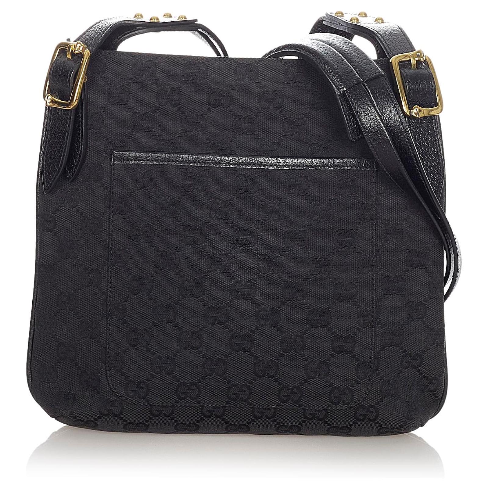 Gucci Black GG Canvas Crossbody Bag Leather Cloth Ponystyle calfskin