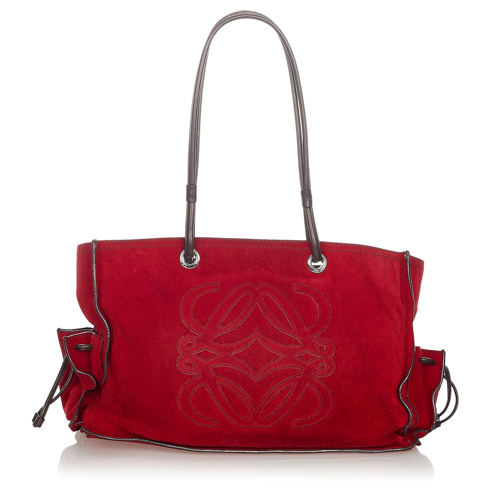 Loewe Red Anagram Suede Leather Tote Bag Black Pony-style calfskin 