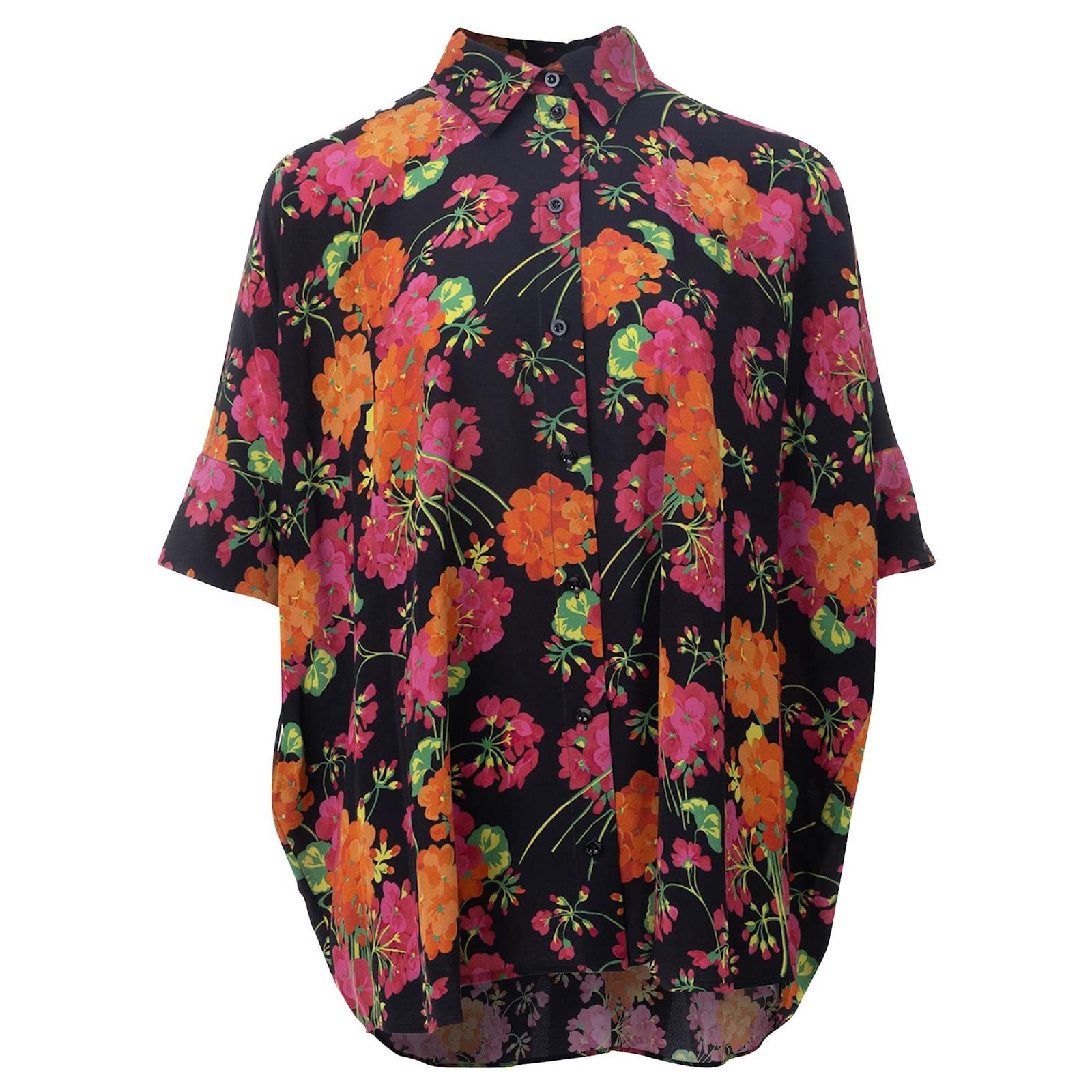 longitud Perceptivo Bosque Gucci Camisa de pajarita de seda con estampado floral Negro ref.356052 -  Joli Closet