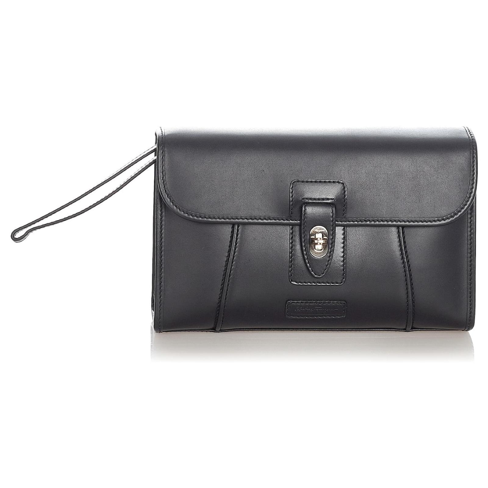 salvatore ferragamo black clutch