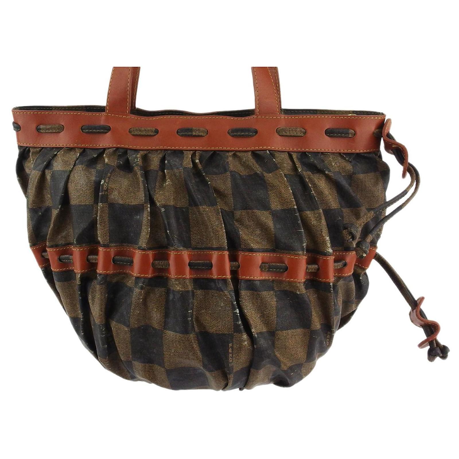 [Used] Fendi Tote Bag Back Tote Handbag Back Ladies Block Check Beige Black Brown PVC x Leather