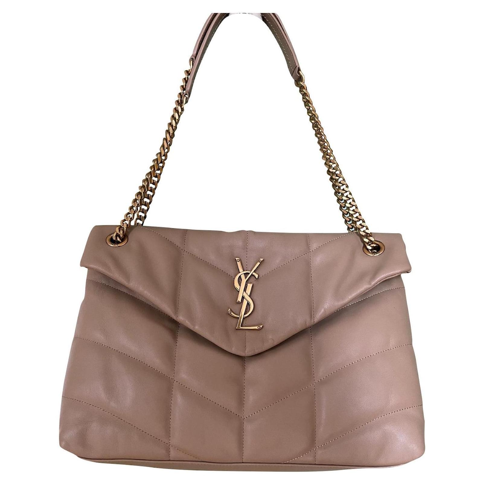 Loulou puffer leather crossbody bag Saint Laurent Beige in Leather -  25472756