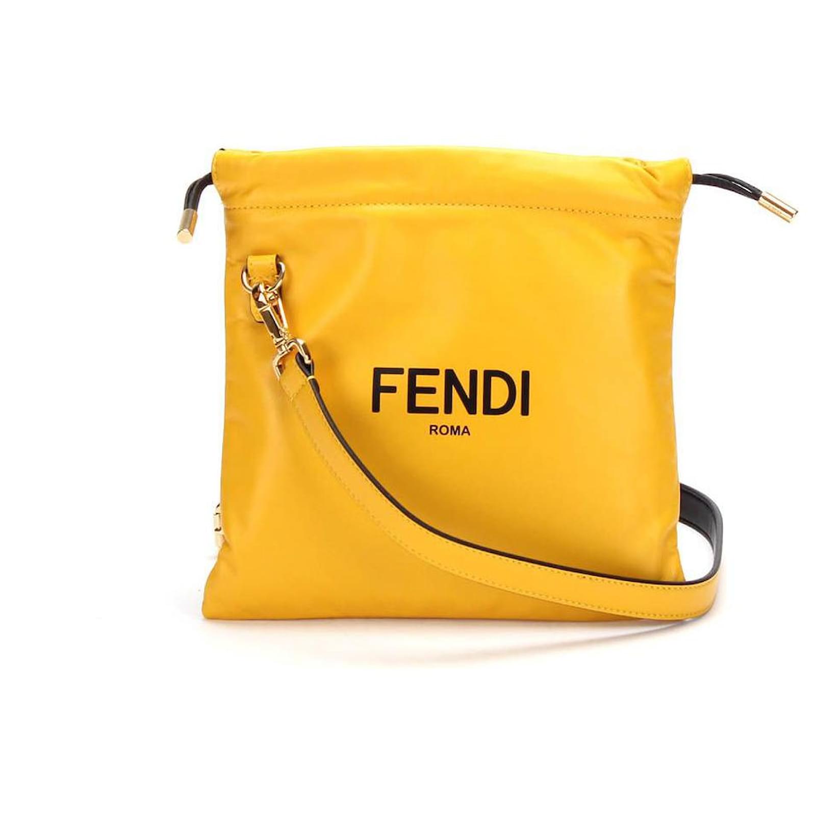 Fendi Slim Clutch Shoulder Back 8BT337 in yellow Leather ref