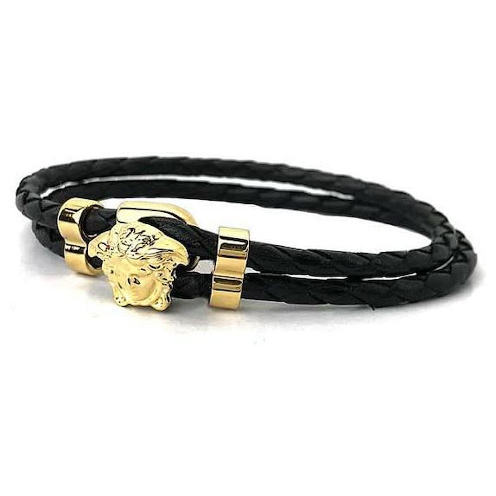 Straat Of versus Used] VERSACE Bracelet Versace Men's & Women's Black x Gold Medusa Logo  DG05579-DMTN-D41O Golden Leather Metal ref.359512 - Joli Closet