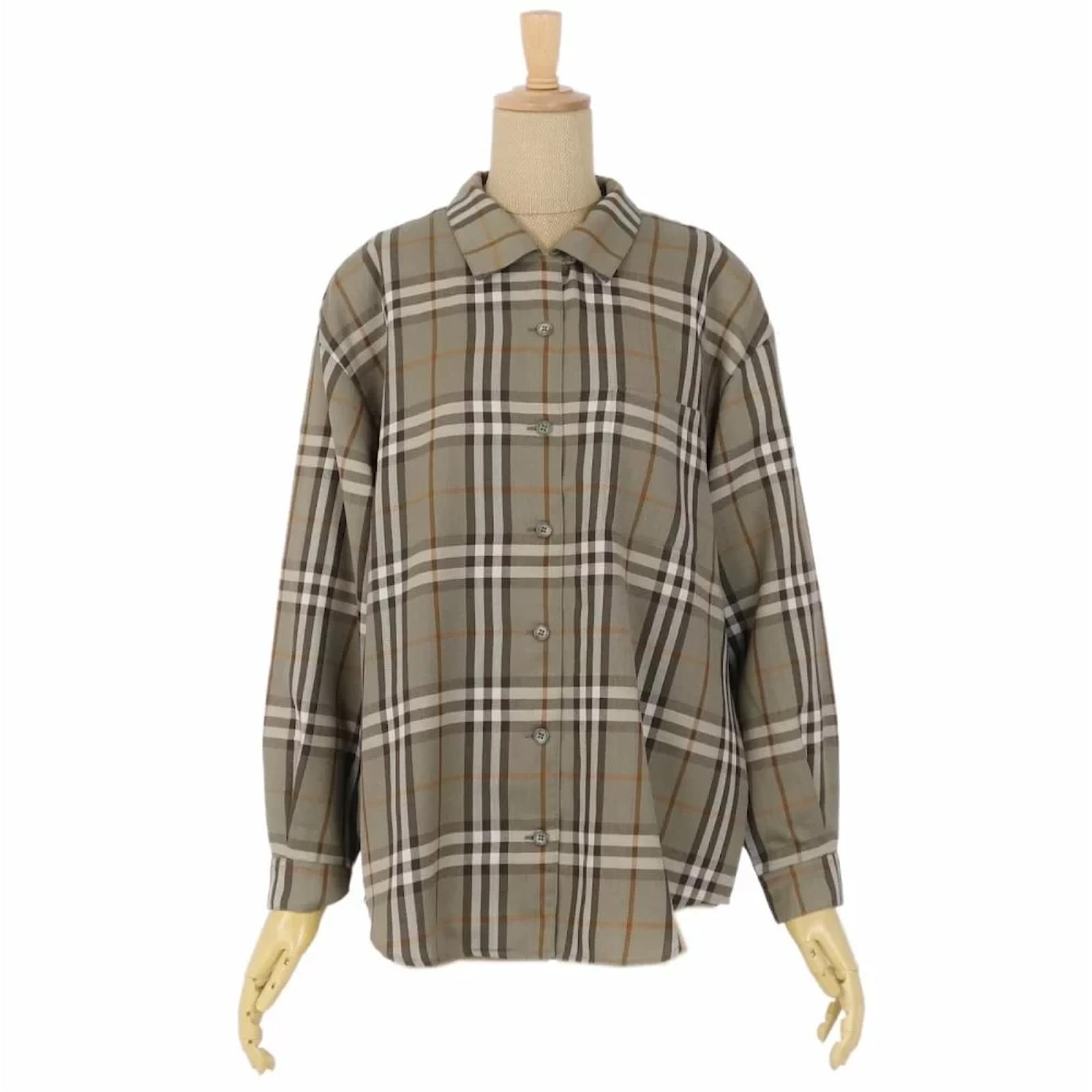 Used] Vintage Burberry Burberrys Check Long Sleeve Shirt Blouse 15BR Khaki  Women's Tops Wool  - Joli Closet