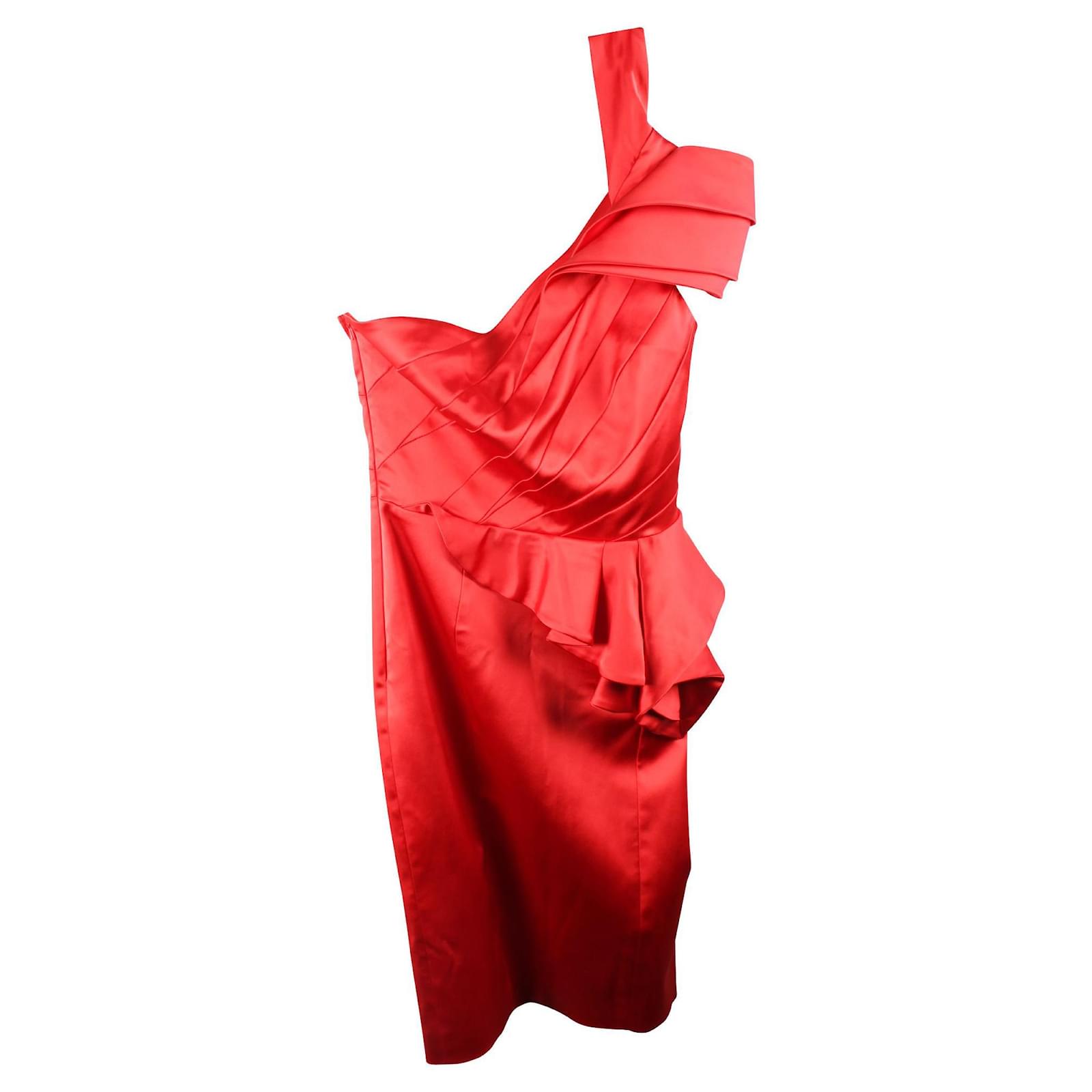 Confusión Humedal Propuesta alternativa Karen Millen Vestido de noche de satén de un hombro Roja Acetato Fibra de  celulosa ref.360478 - Joli Closet