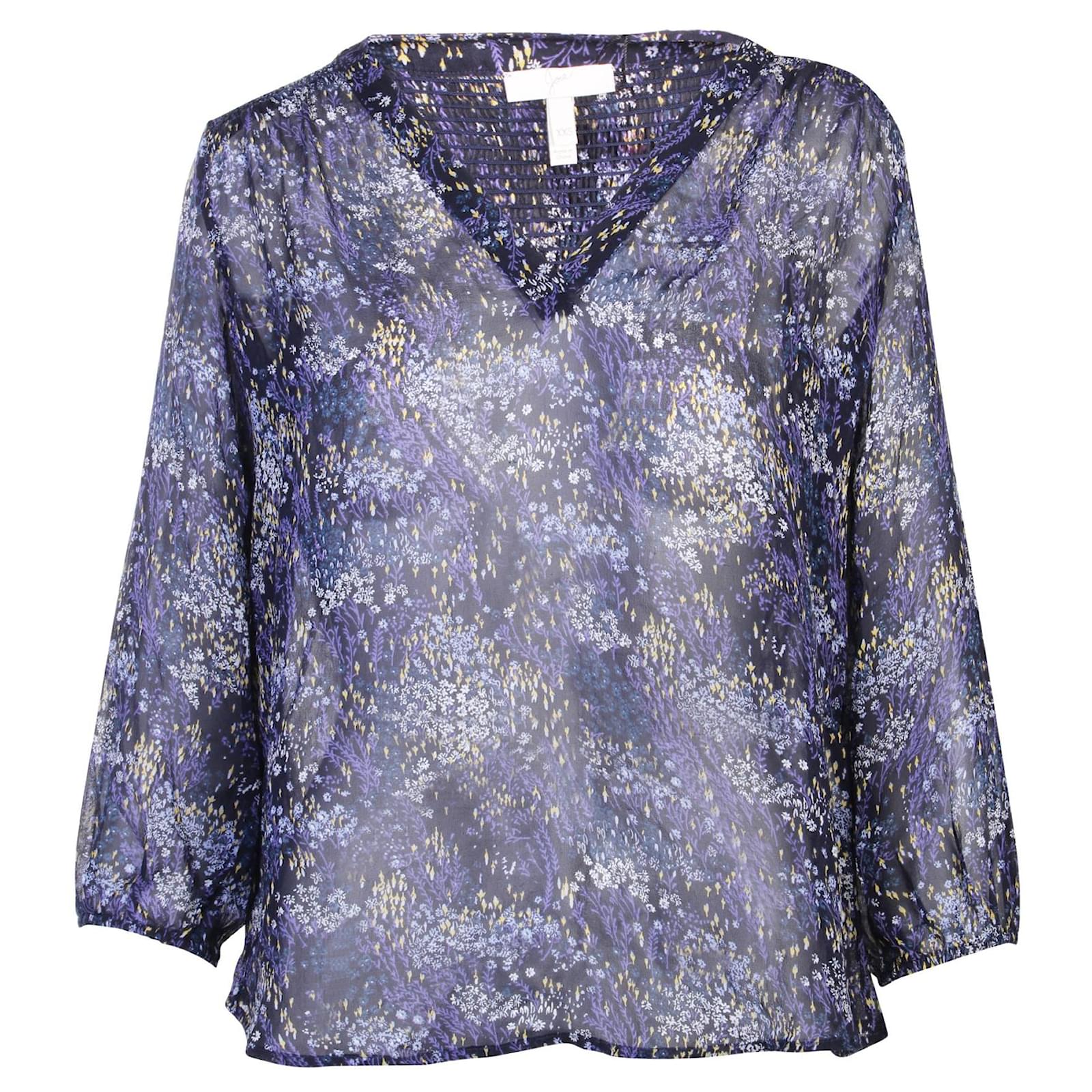 Joie Floral Printed Blouse Blue Silk 