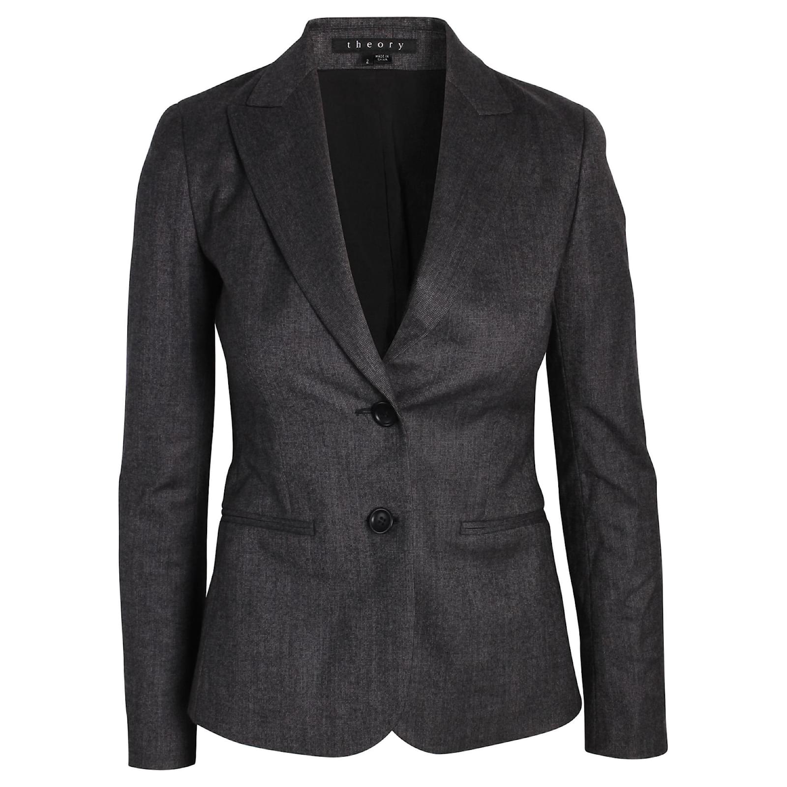 Veste Blazer Theory En Laine épingle Gris - Taille 4 - Occasion Jamais Portée