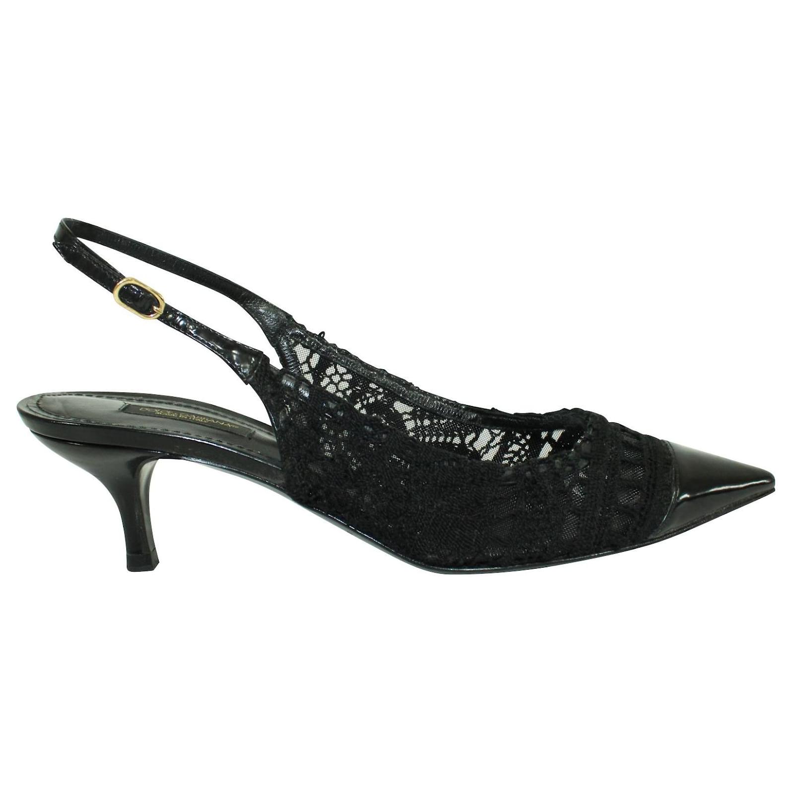 Dolce \u0026 Gabbana Zapatos de tacón negros destalonados con gatito Cuero  ref.360658 - Joli Closet