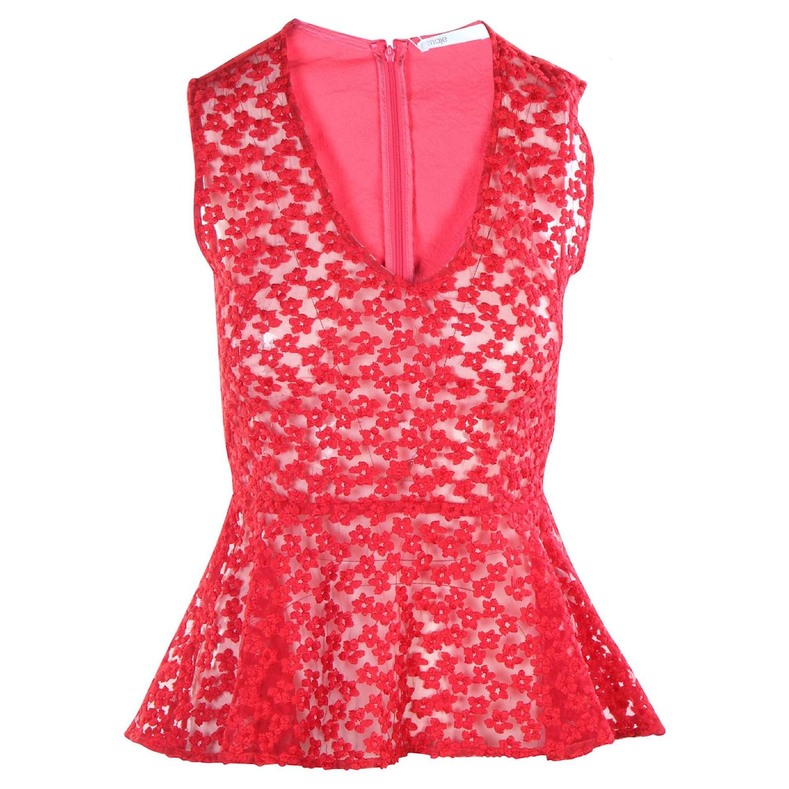 Maje Sleeveless V-Neck Top Red Cotton ref.360755 - Joli Closet