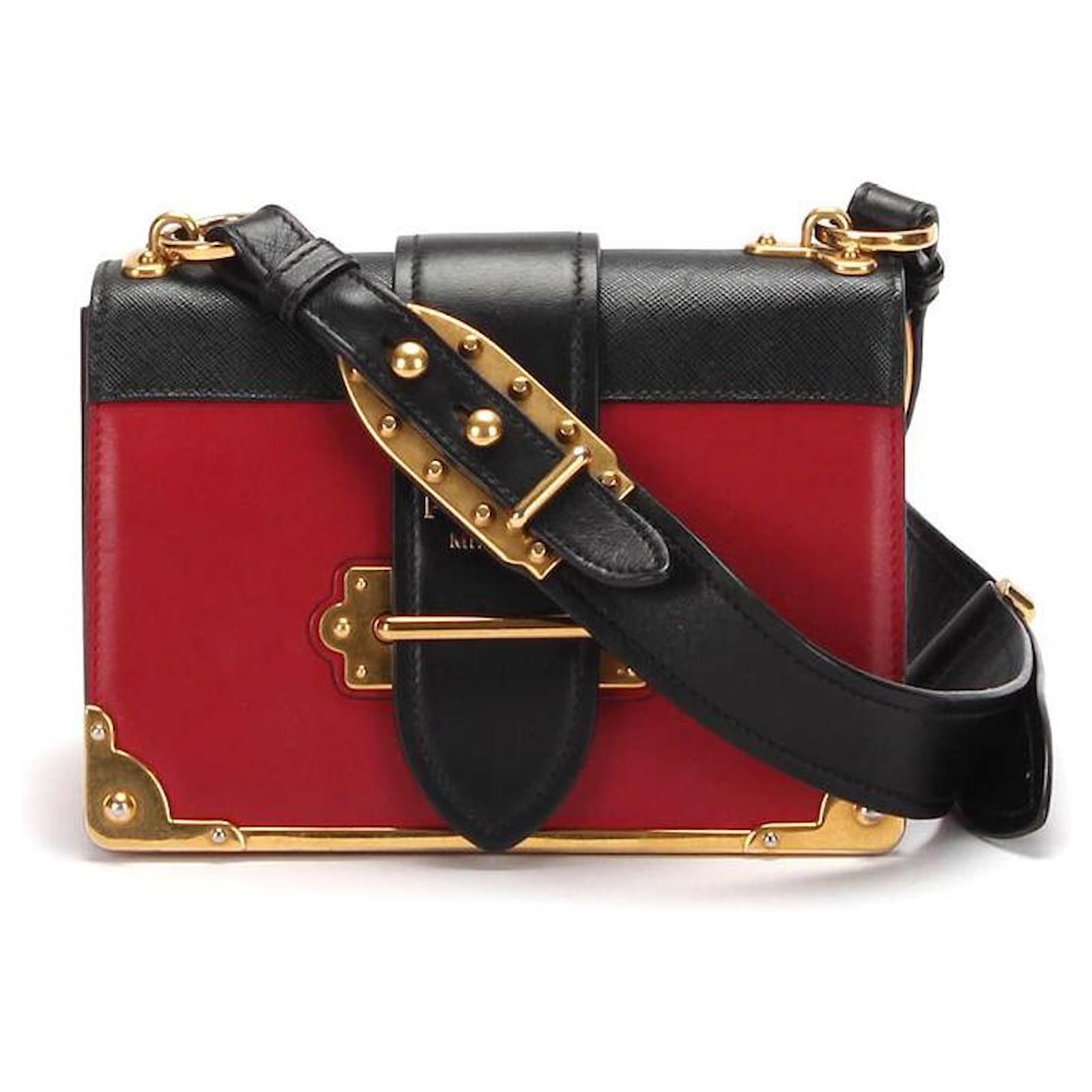 Prada Leather Cahier Crossbody Bag in red calf leather leather ref