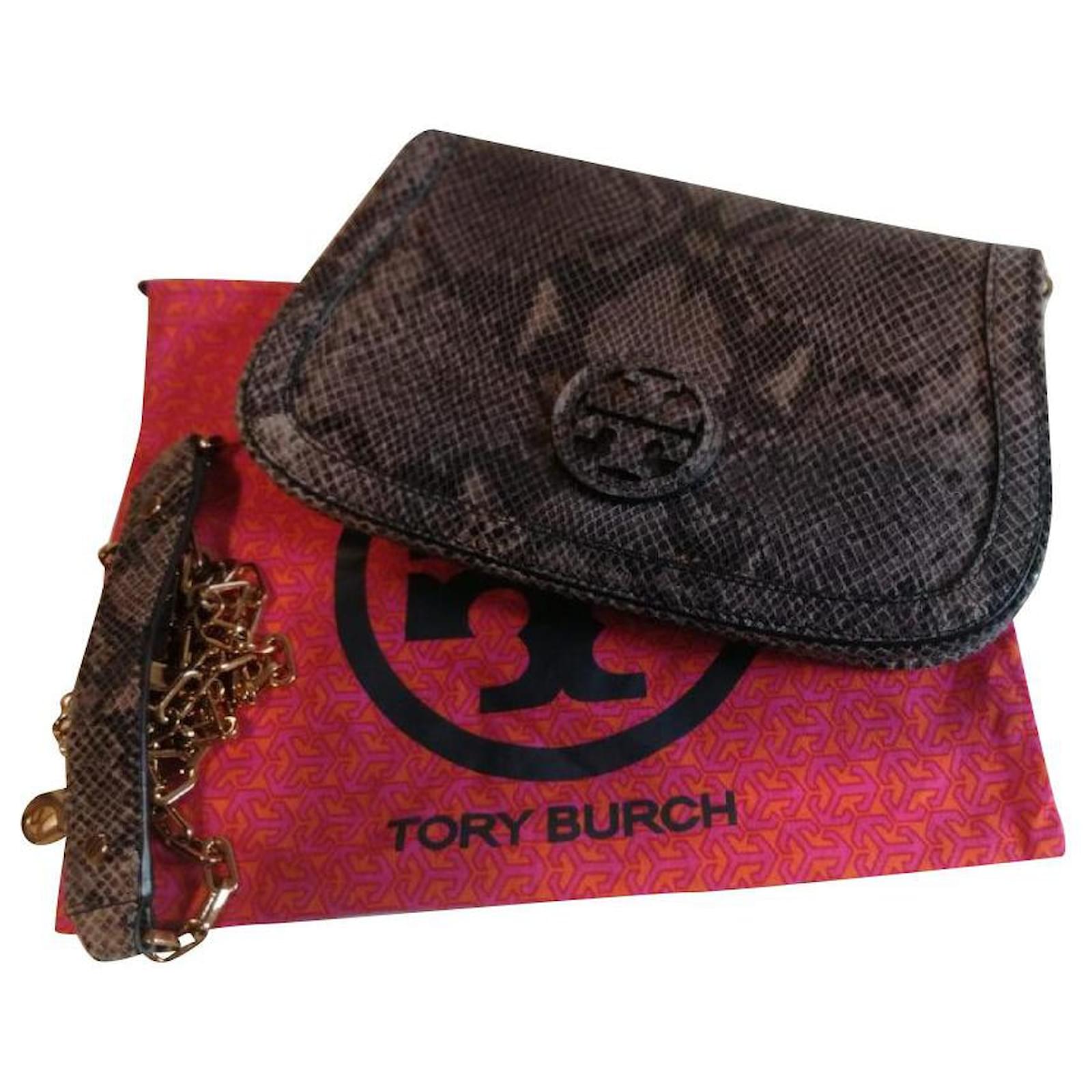 TORY BURCH python clutch Dark grey Exotic leather  - Joli Closet