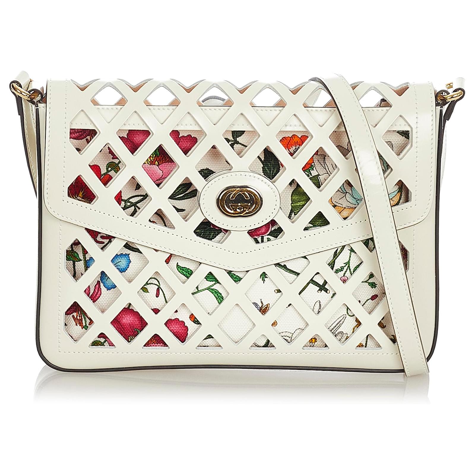 Gucci Logo Print Leather Crossbody Bag in White