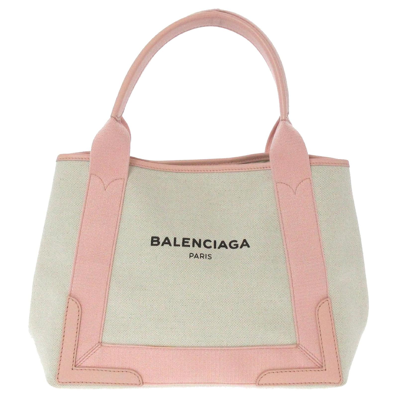 Bolso tote de lona blanco azul marino Cabas S de Balenciaga Rosa Cuero  Lienzo Becerro Paño ref.362406 - Joli Closet