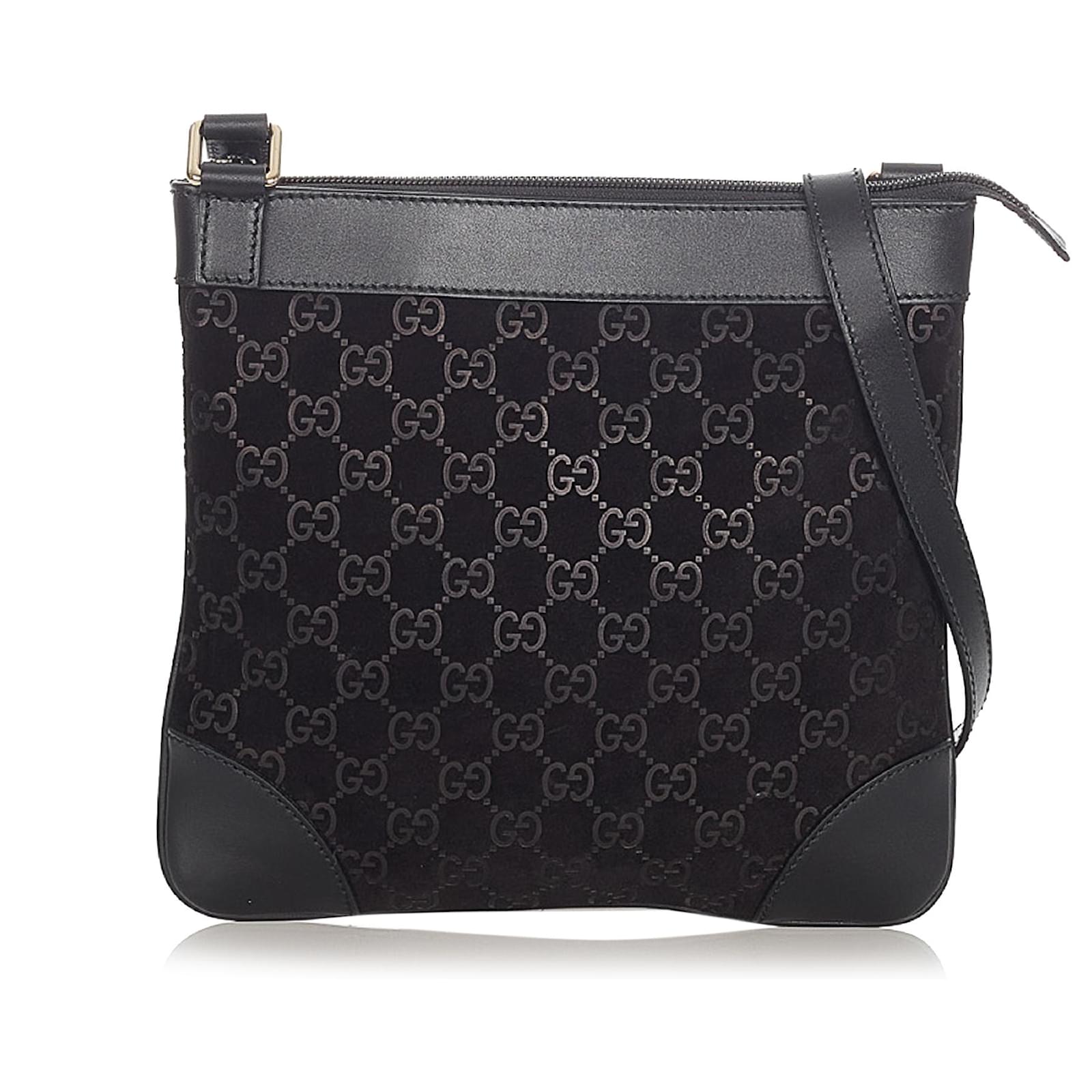 Gucci Black GG Suede Crossbody Bag Leather Pony-style