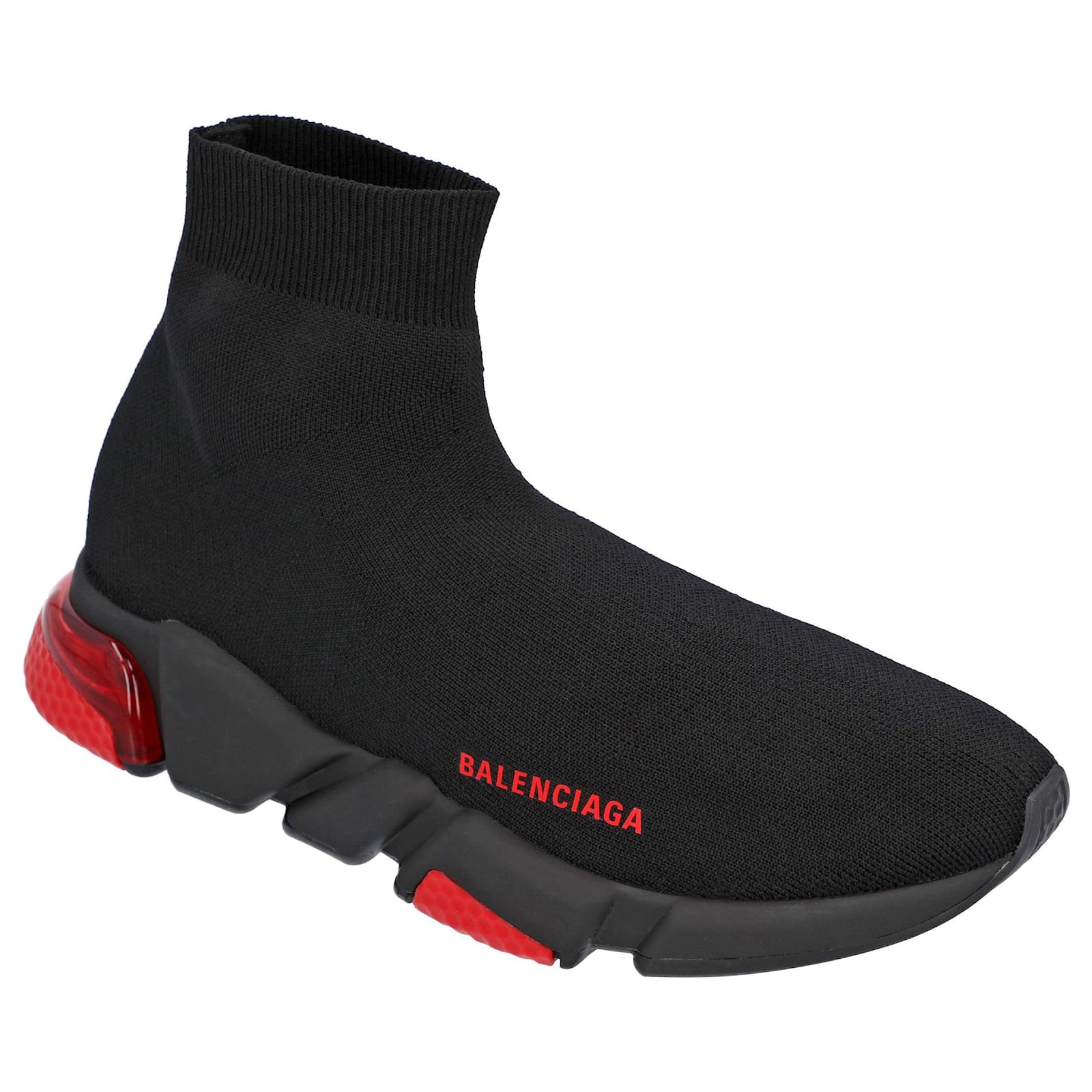 Balenciaga Men's Speed Clearsole Sneaker in Black/ Red Polyester - Joli Closet
